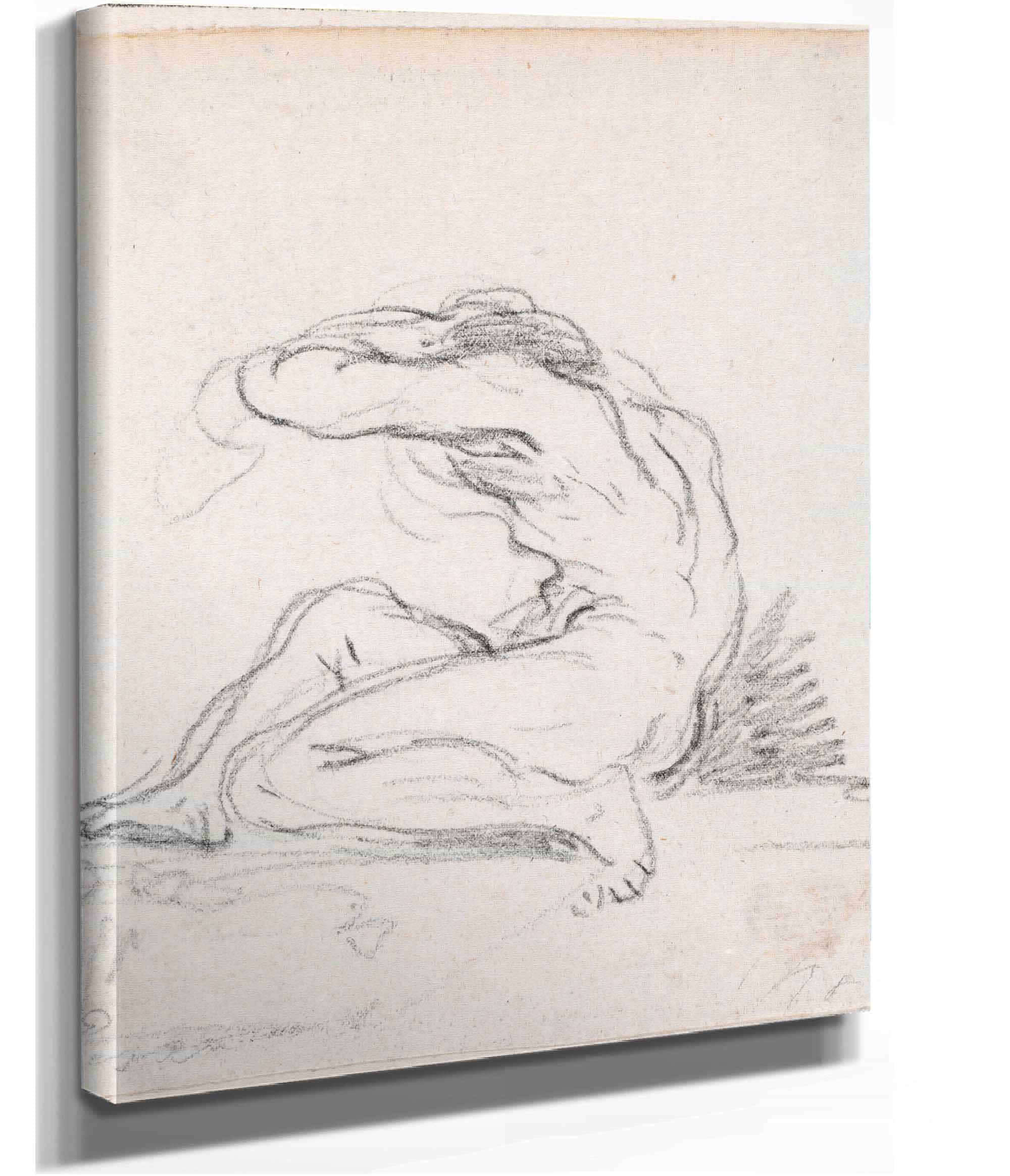 Seated Male Nude With Arm Over Head Seen From The Side Probably C by Hubert Robert - Image 2