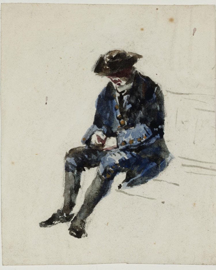 Seated Naval Pensioner. Verso Indecipherable Sketch By David Cox - Image 6