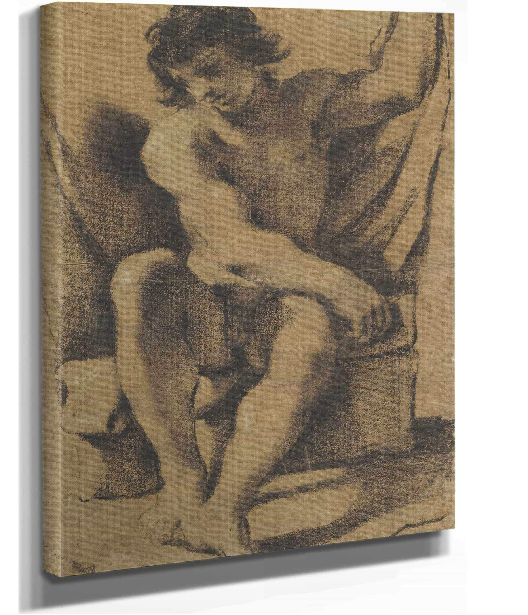 Seated Nude Young Man In Nearly Frontal View by Guercino - Image 2