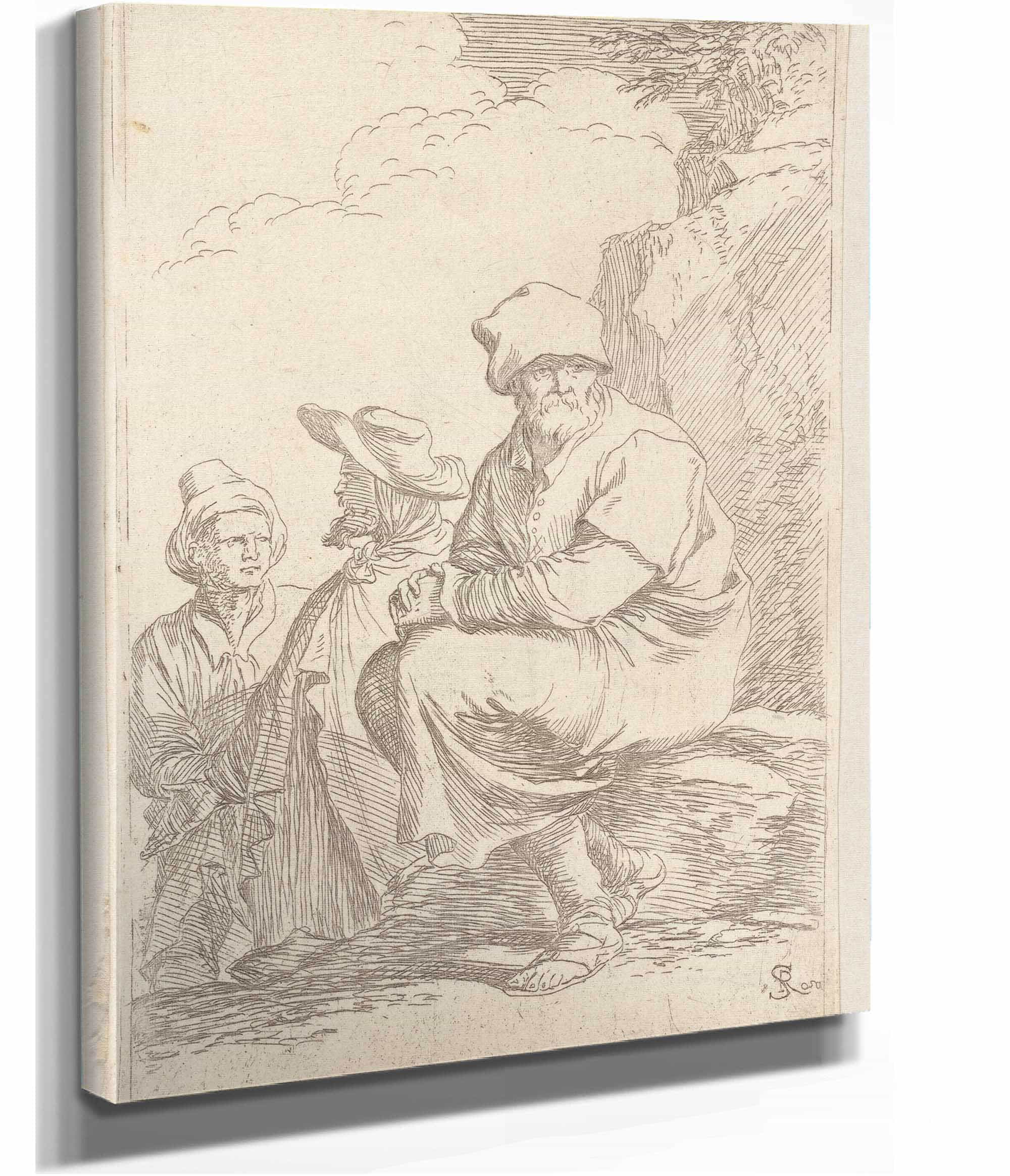 Seated Peasant With Two Other Men  by Salvator Rosa - Image 2