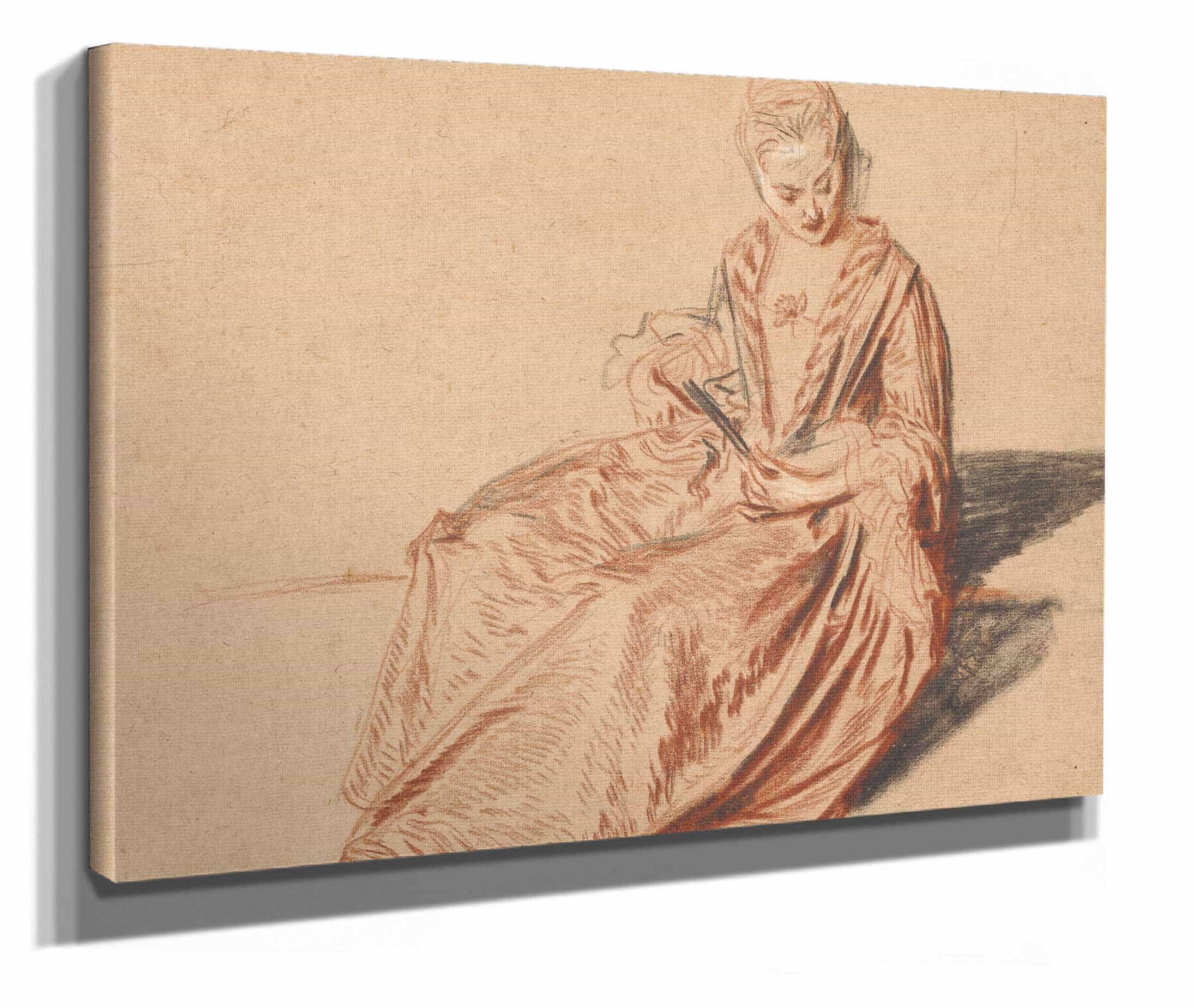 Seated Woman With A Fan by Jean Antoine Watteau - Image 2