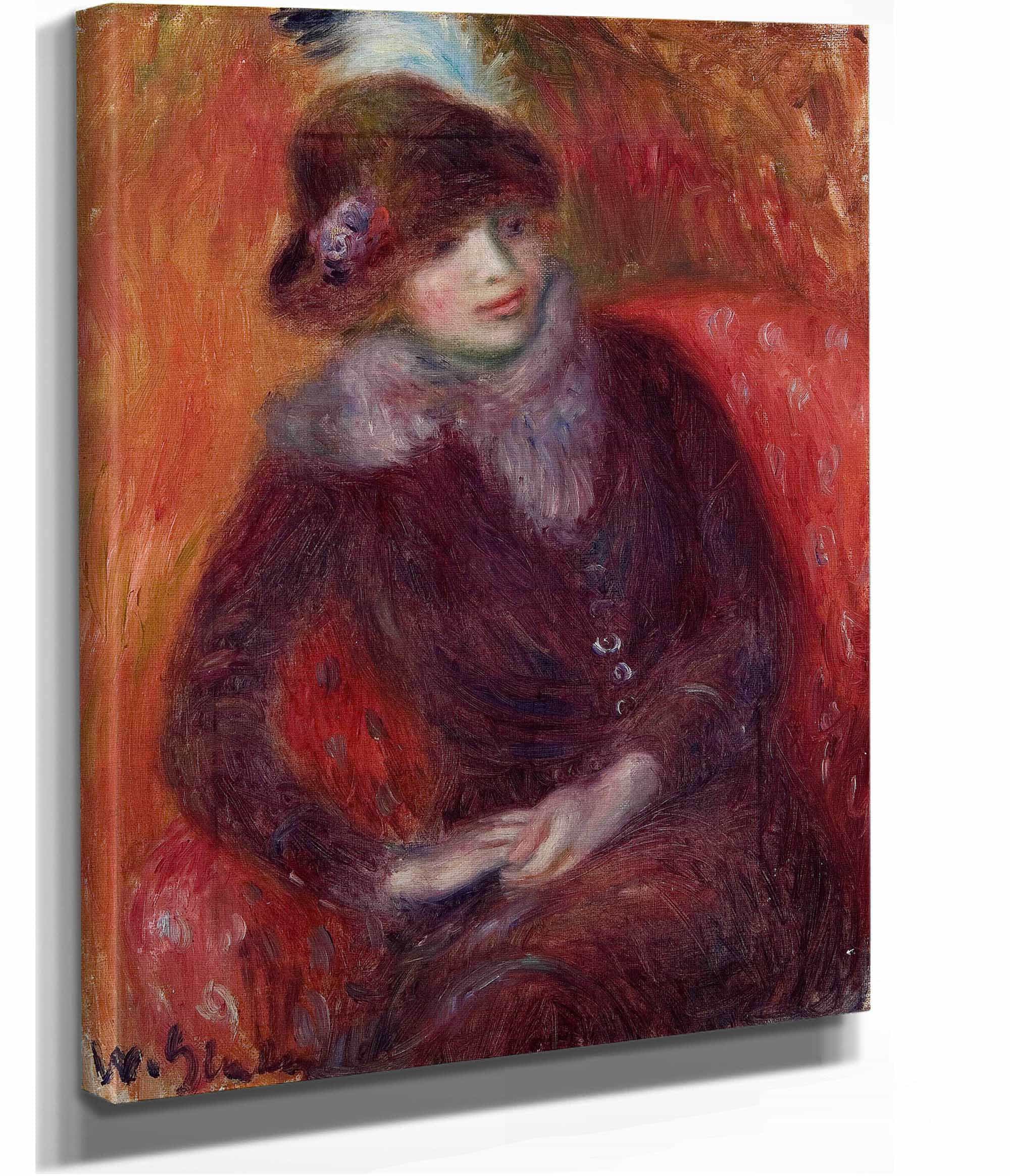 Seated Woman With Fur Neckpiece And Red Background by William James Glackens - Image 2