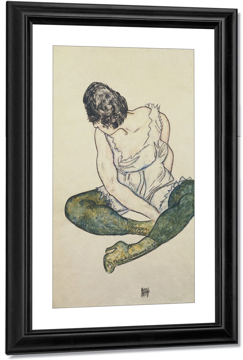 Seated Woman With Green Stockings By Egon Schiele - Image 3