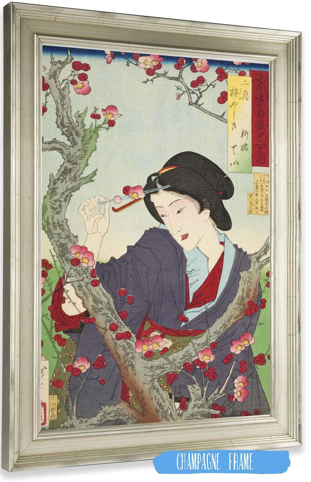 Second Month Tei Of Shinbashi By A Plum Tree At Umeyashiki by Tsukioka Yoshitoshi