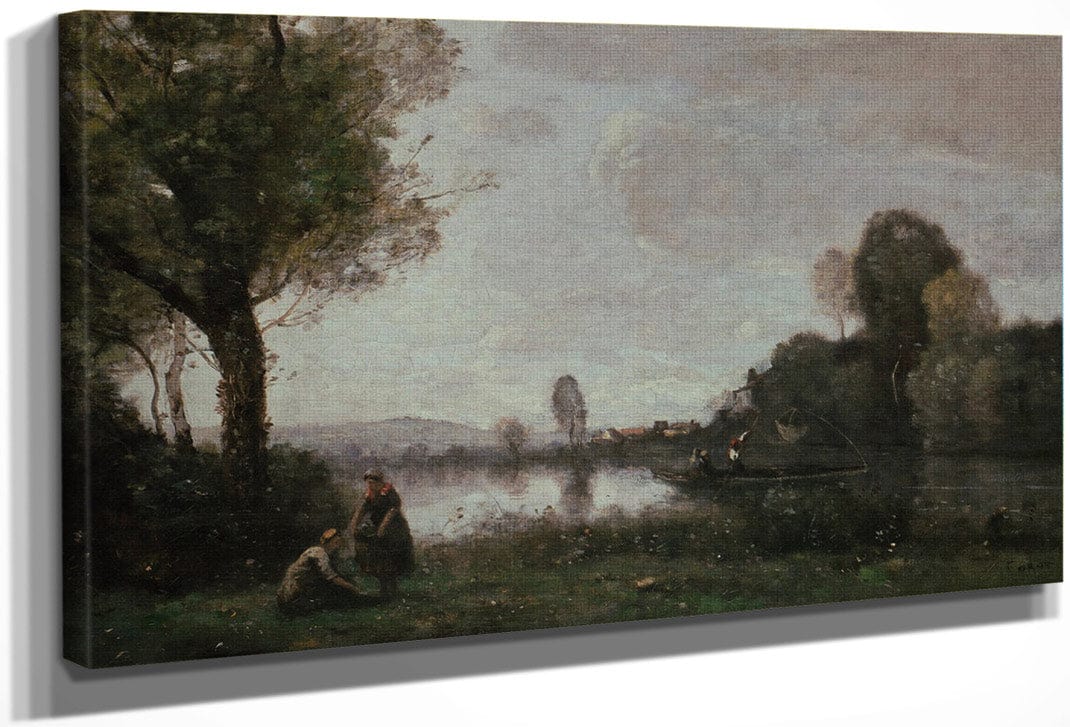 Seine Landscape Near Chatou 1855 Oil On Canvas 37X65Cm Alte Nationalgalerie Berlin By Jean Baptiste Camille Corot