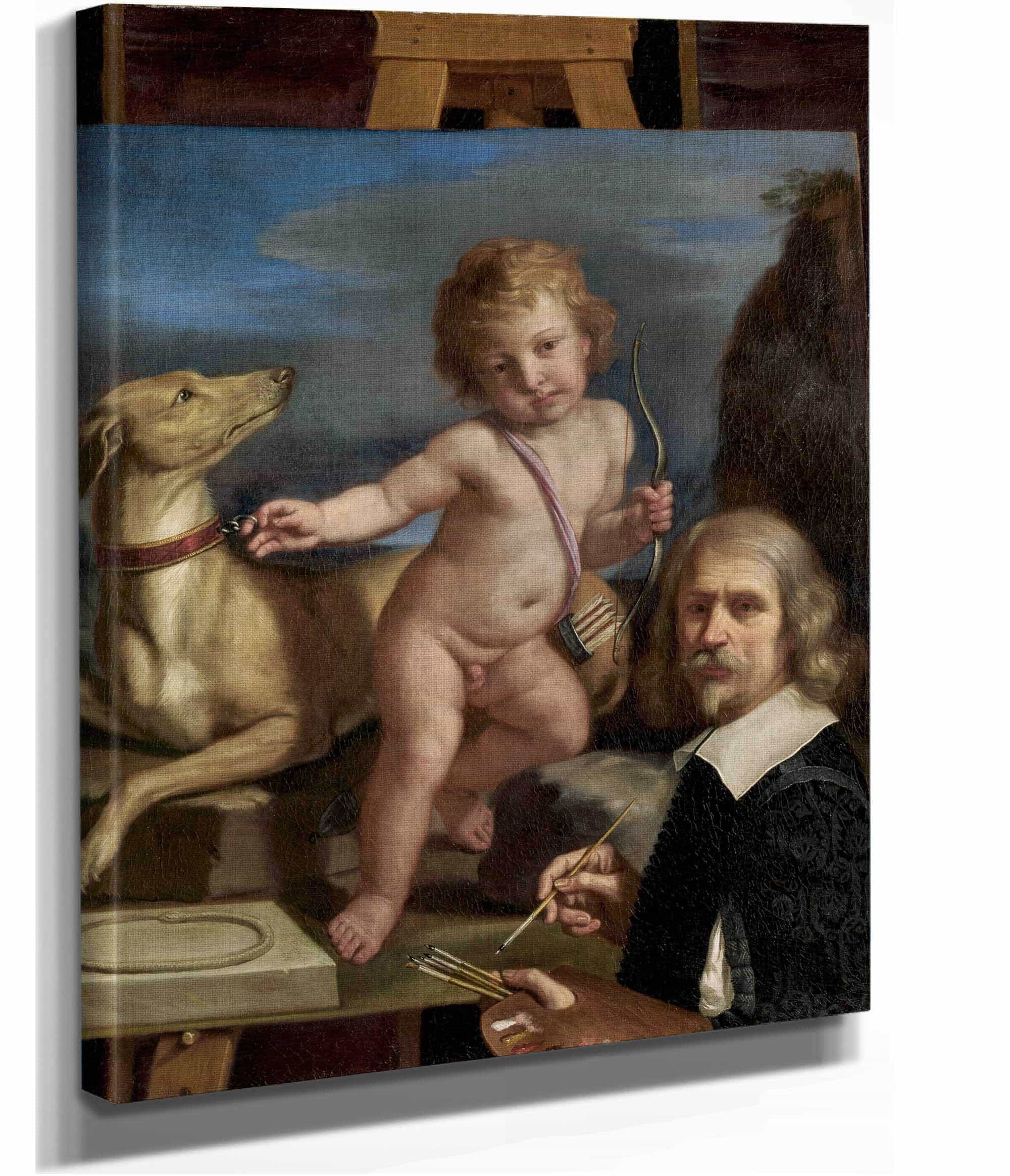 Self Portrait Before A Painting Of Amor Fedele by Guercino - Image 2