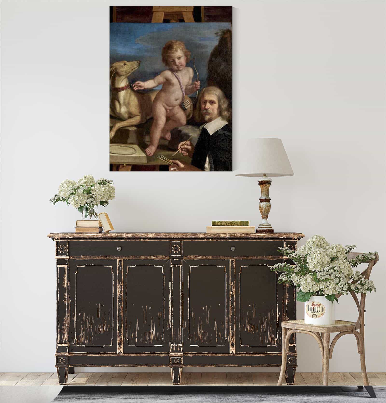 Self Portrait Before A Painting Of Amor Fedele by Guercino - Image 4