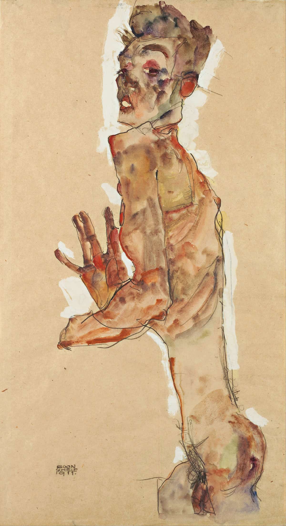 Self Portrait With Splayed Fingers by Egon Schiele - Image 3