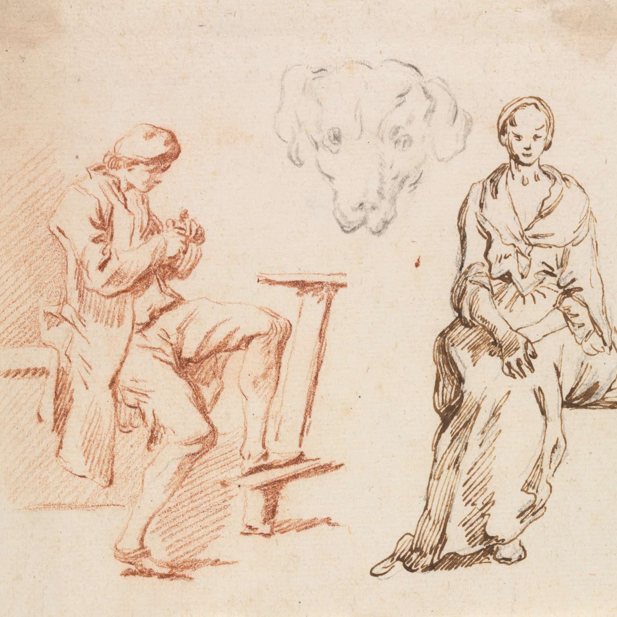 Sheet Of Studies Seated Man Head Of A Dog Seated Woman S by Claude Joseph Vernet - Image 4