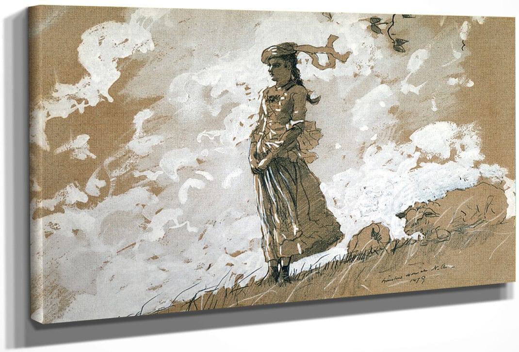 Shepherdess And Sheep By Winslow Homer