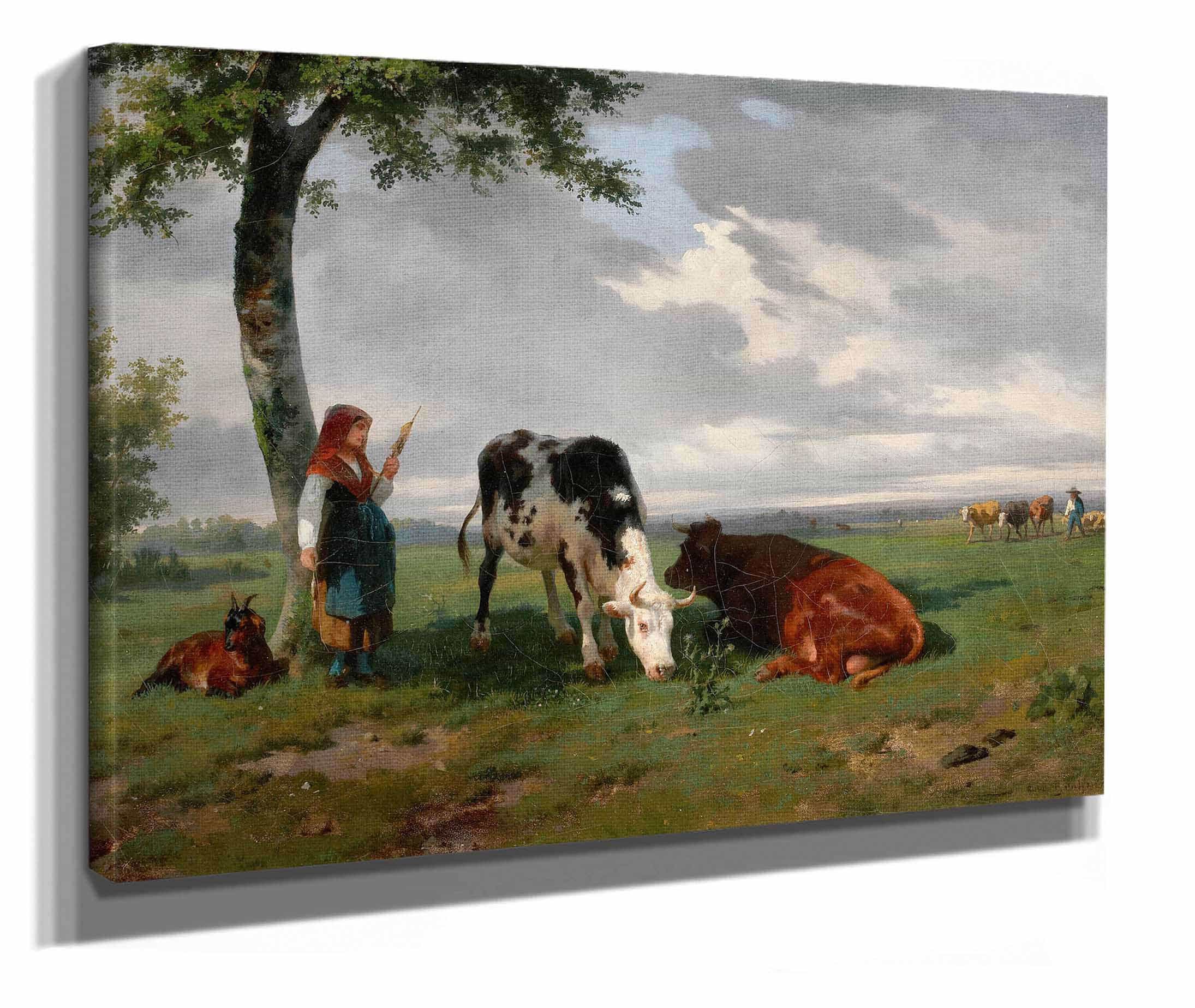 Shepherdess And Two Cows In A Meadow by Rosa Bonheur - Image 2
