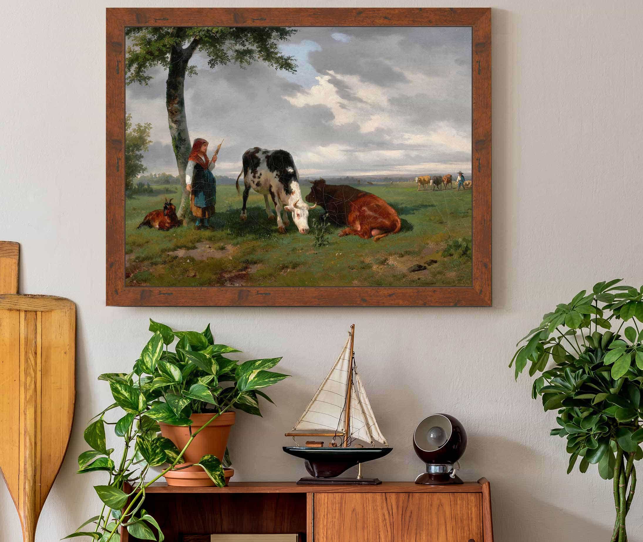 Shepherdess And Two Cows In A Meadow by Rosa Bonheur - Image 3