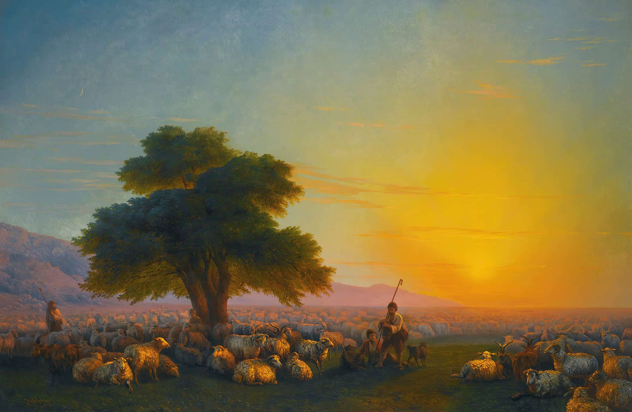 Shepherds With Their Flock At Sunset by Ivan Konstantinovich Aivazovsky - Image 2