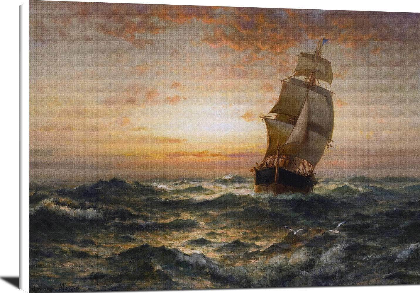 Ship At Sea Painting Edward Moran Canvas Art