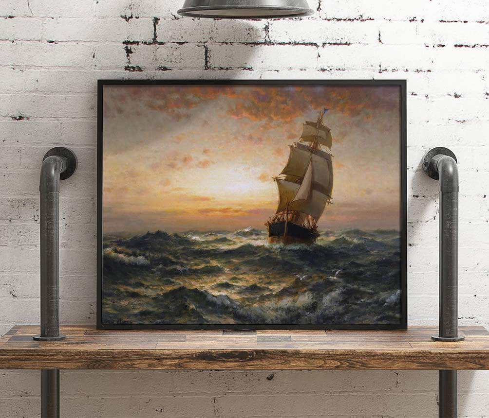 Ship At Sea Painting Edward Moran Canvas Art - Image 4