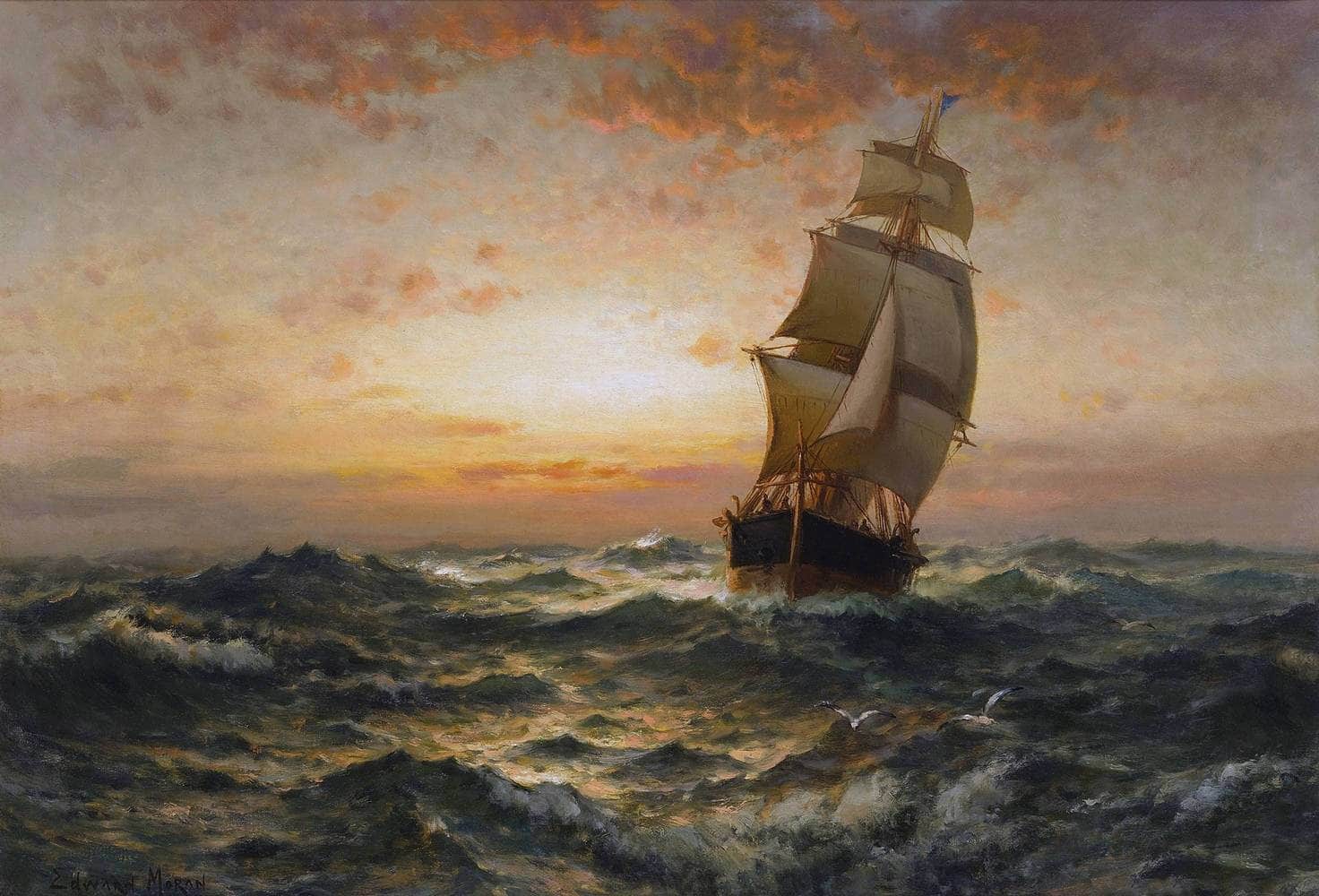 Ship At Sea Painting Edward Moran Canvas Art - Image 5