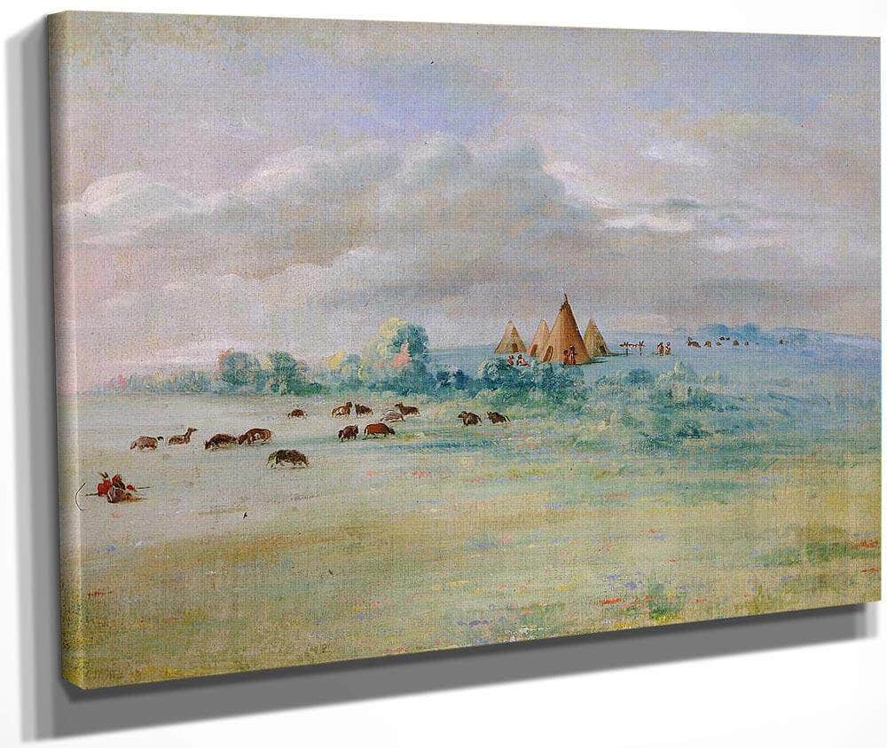 Sioux Village, Lake Calhoun, Near Fort Snelling By George Catlin