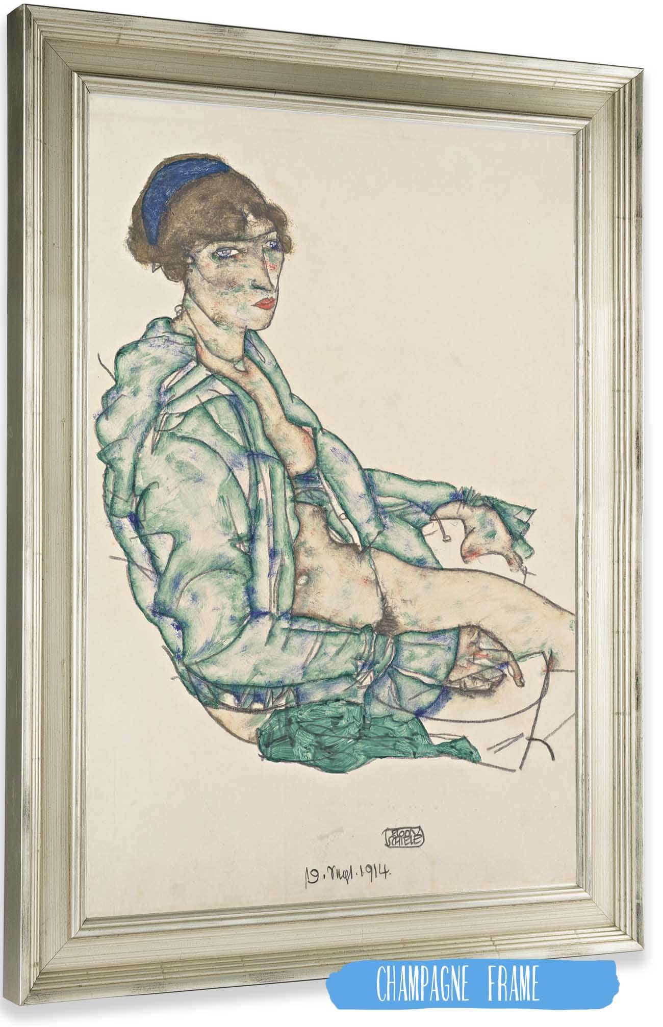 Sitting Semi Nude With Blue Hairband by Egon Schiele