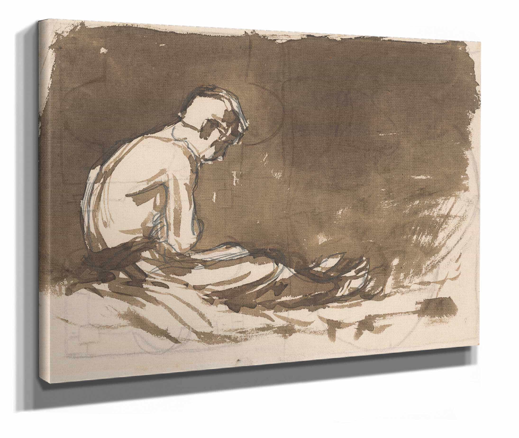 Sketch Of A Man Sitting Half Naked From A Side View In Prison I by Ladislav Mednyanszky - Image 2