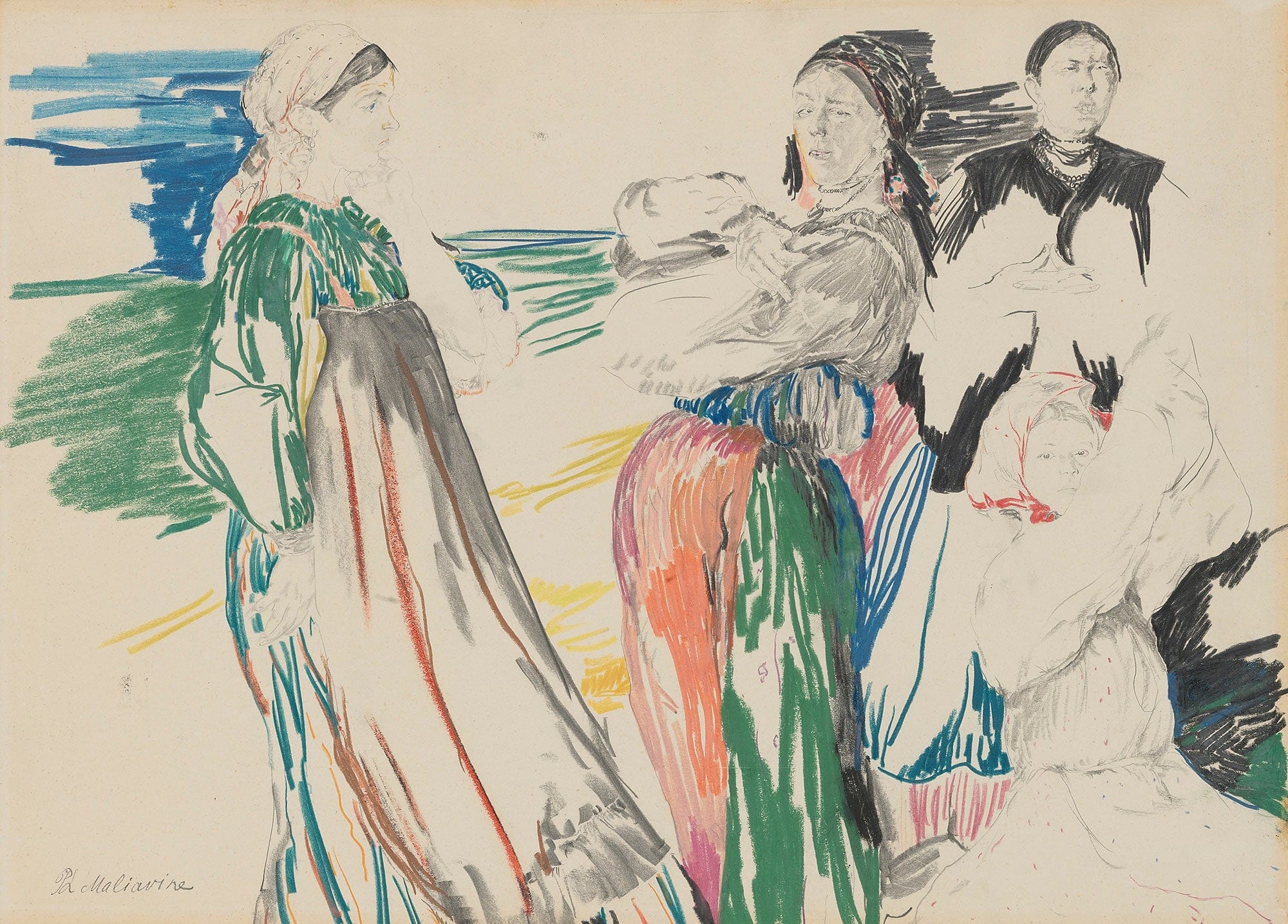 Sketch Of Figures In A Landscape by Filipp Malyavin - Image 2