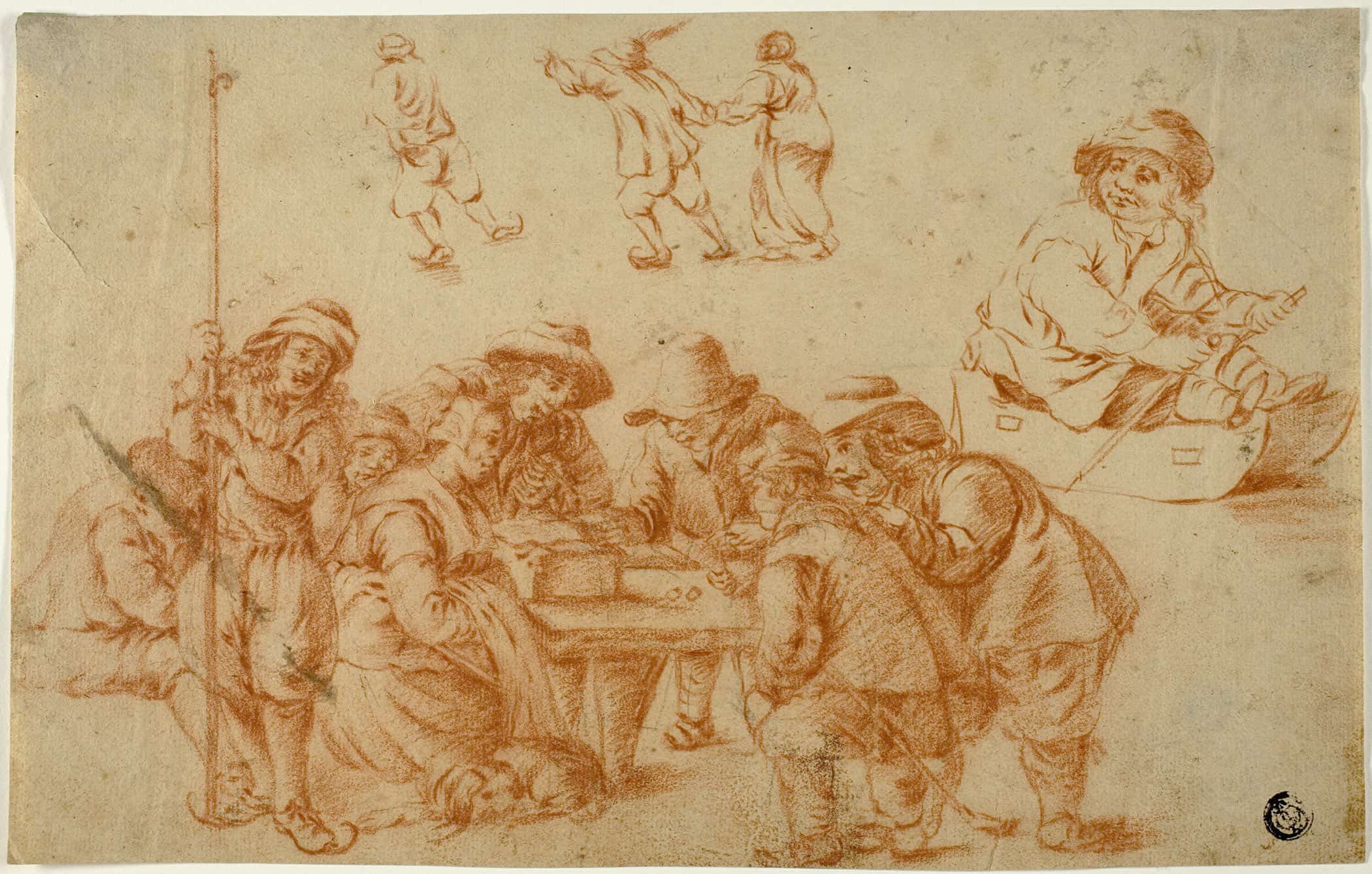Sketches Of Peasants Playing Dice And Skating Sketch Of Boy On Sled By Adriaen Van Ostade - Image 2