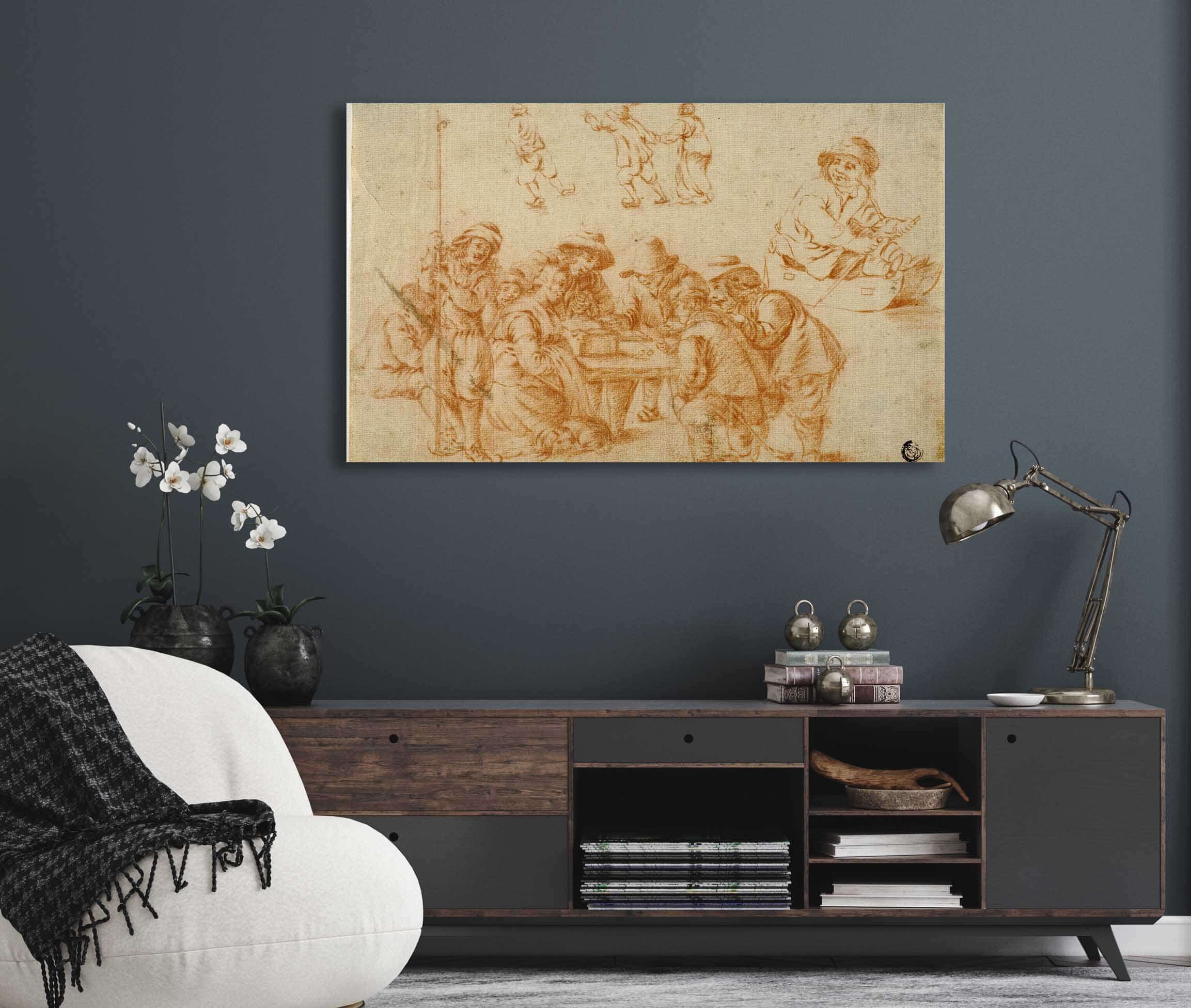 Sketches Of Peasants Playing Dice And Skating Sketch Of Boy On Sled By Adriaen Van Ostade - Image 5