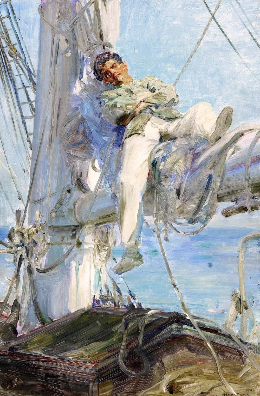 Sleeping Sailor Painting Henry Scott Tuke Canvas Art - Image 5
