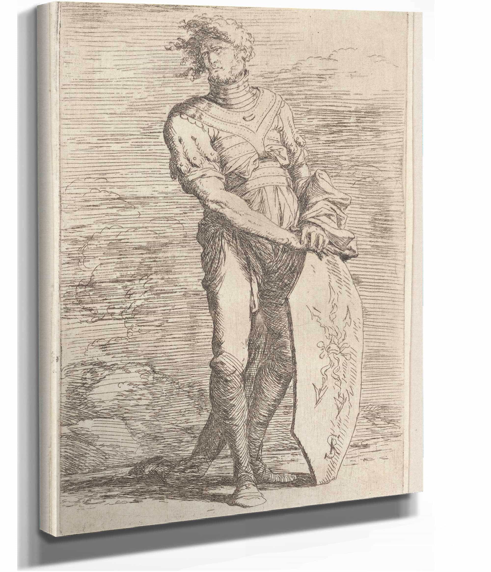 Soldier Holding A Shield by Salvator Rosa - Image 2