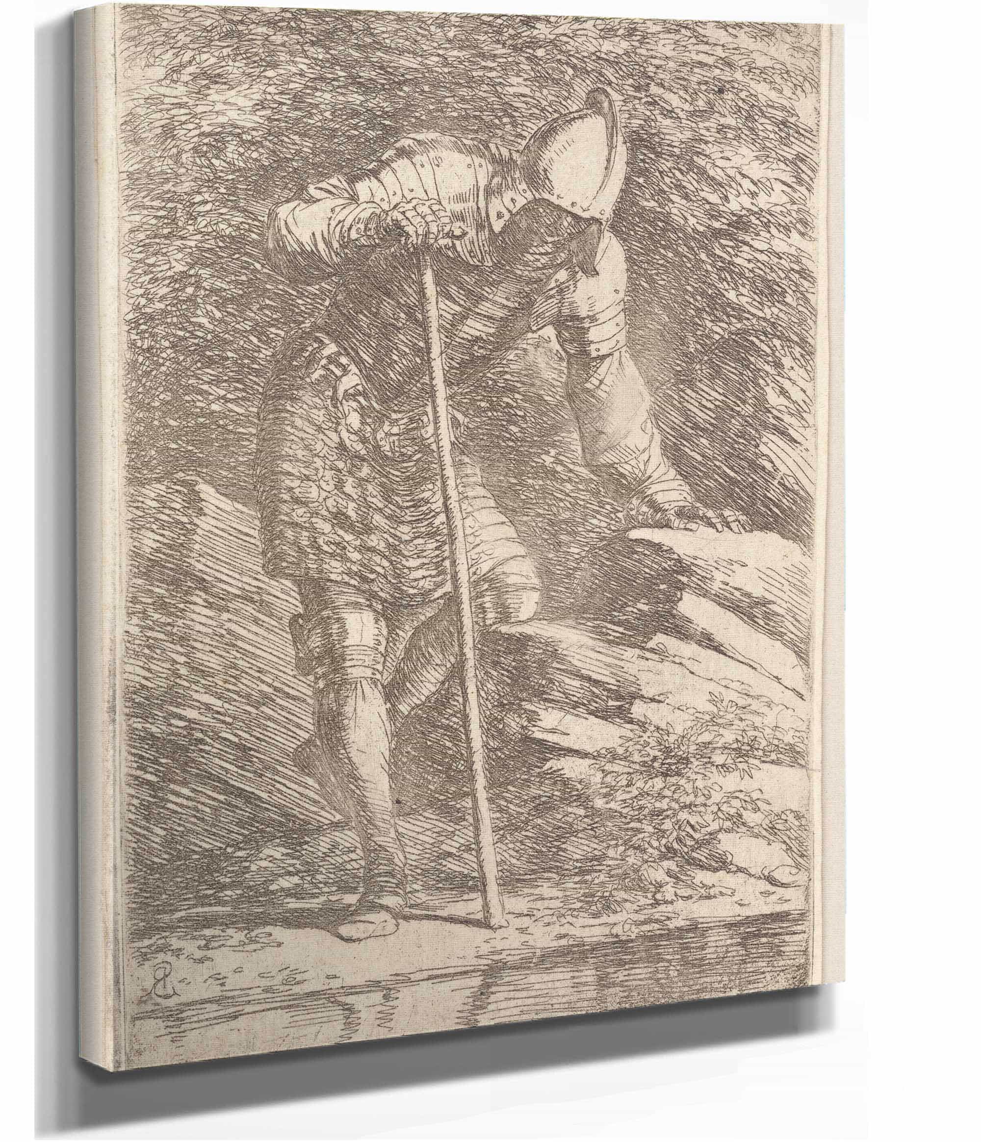 Soldier In Helmet And Armor Regarding A Stream  by Salvator Rosa - Image 2