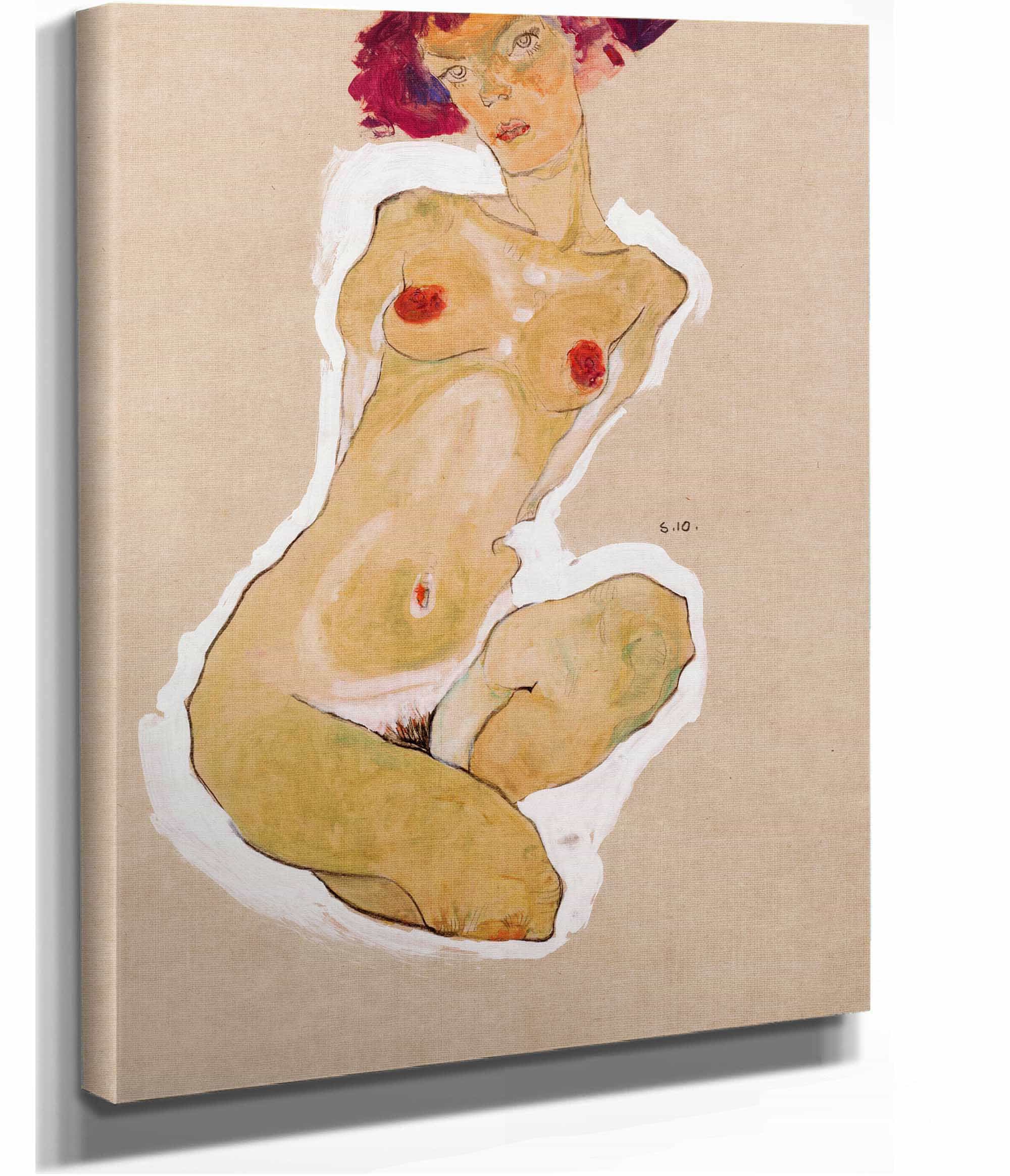 Squatting Female Nude by Egon Schiele - Image 2
