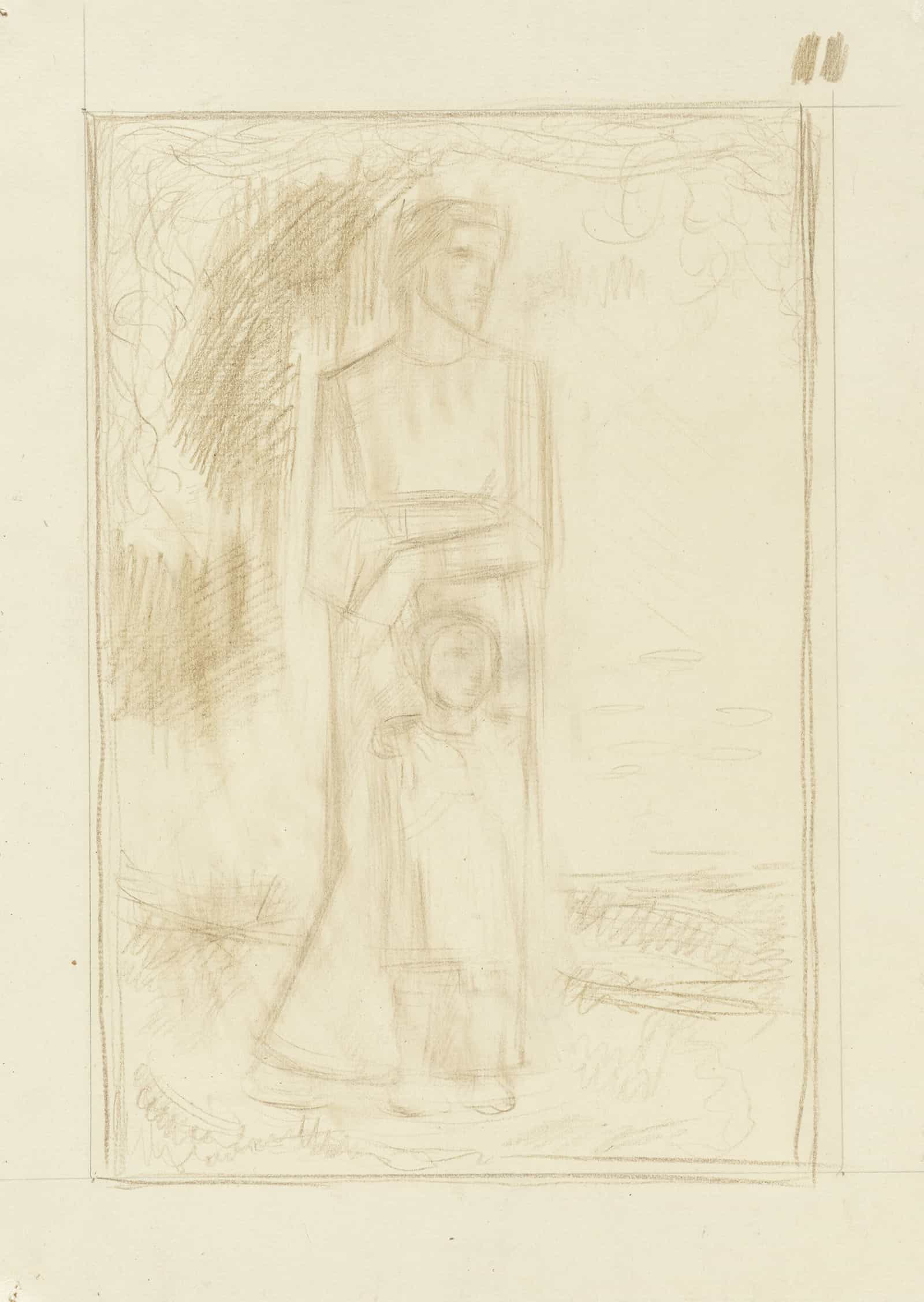 Staande Vrouw En Kind In Een Landschap by Richard Nicolaus Roland Holst