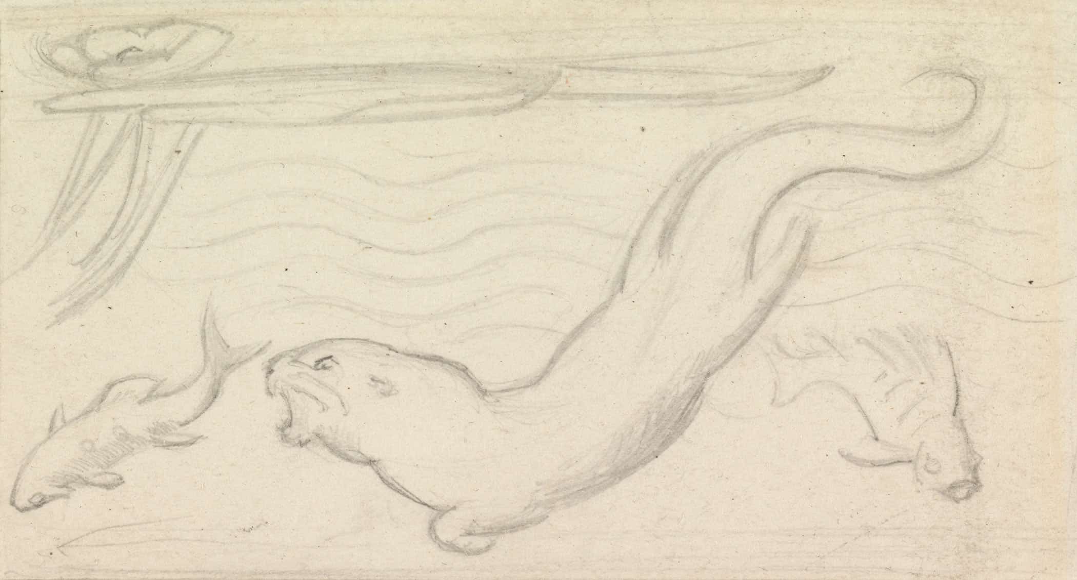 Stained Glass Study An Otter And Two Fish by Sir John Everett Millais - Image 2