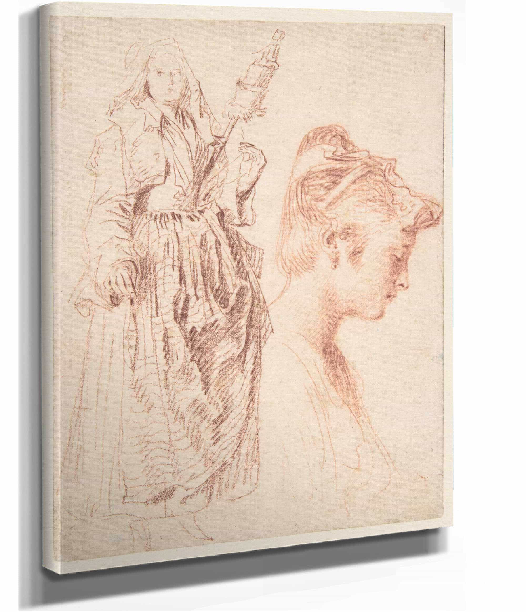 Standing Woman Holding A Spindle And Head Of A Woman by Jean Antoine Watteau - Image 3