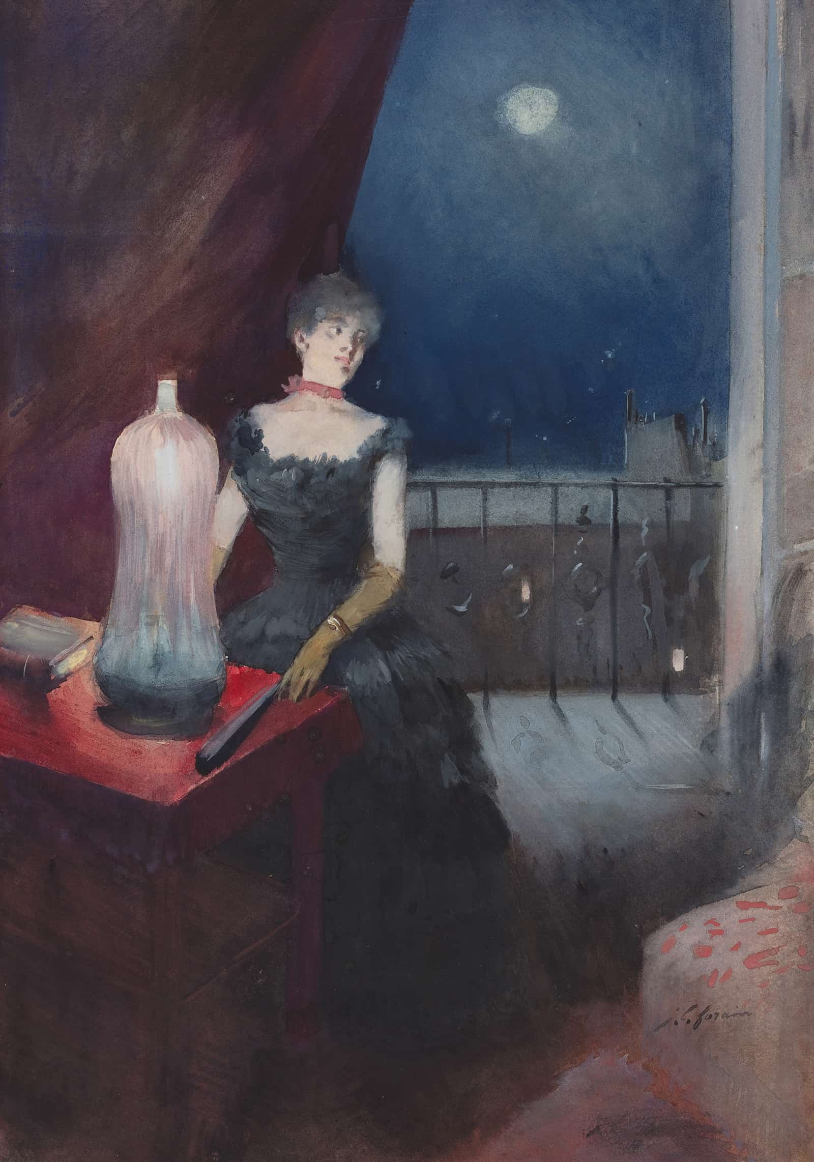 Standing Woman With A Fan Probably by Jean Louis Forain - Image 2