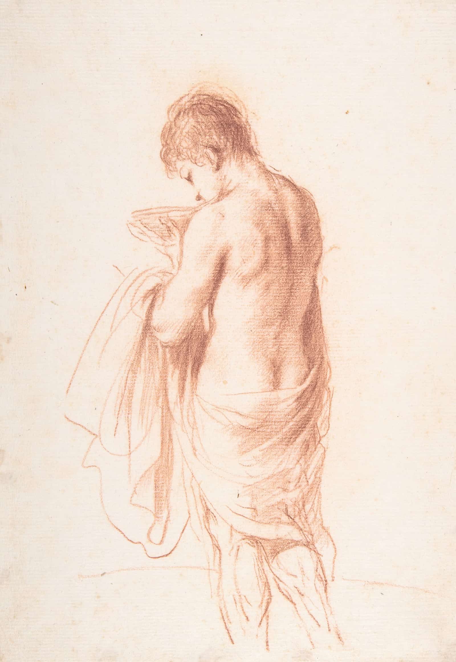 Standing Youth Seen From Behind Holding A Bowl by Guercino
