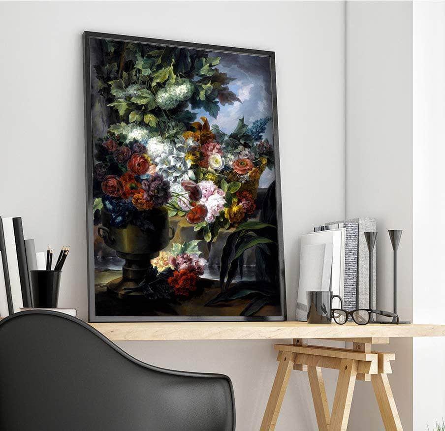 Still Life Fountain Urn Basket Of Roses Painting Miguel Parra Abril Canvas Art - Image 4