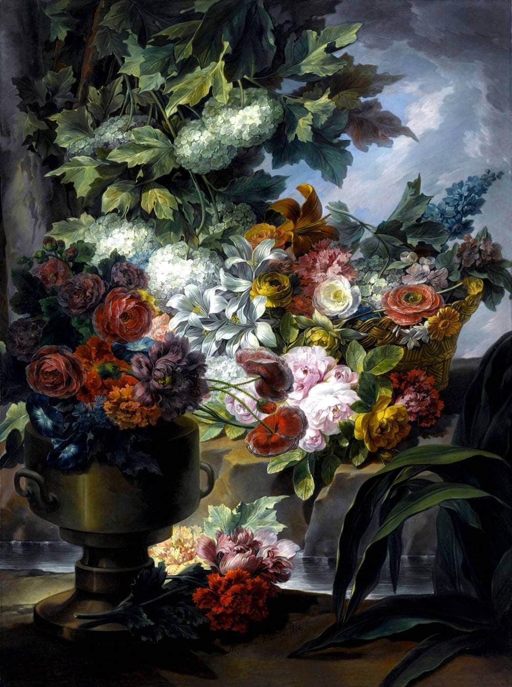 Still Life Fountain Urn Basket Of Roses Painting Miguel Parra Abril Canvas Art - Image 5
