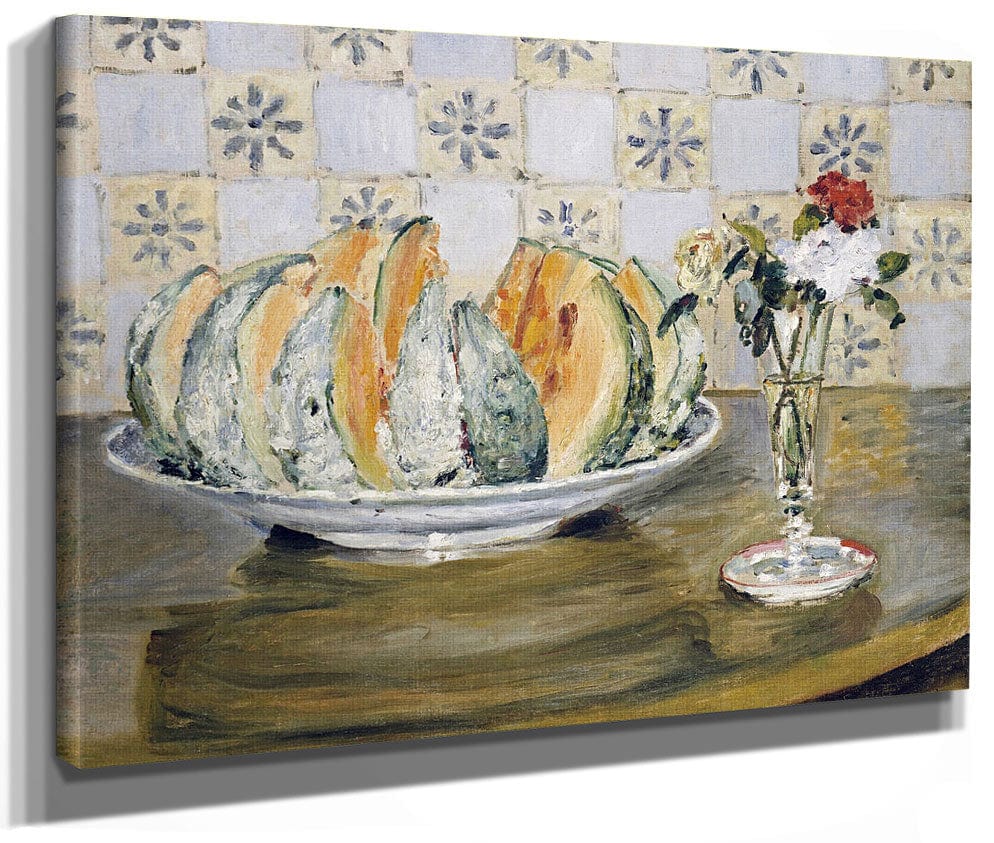 Still Life Of A Melon And A Vase Of Flowers By Pierre Auguste Renoir