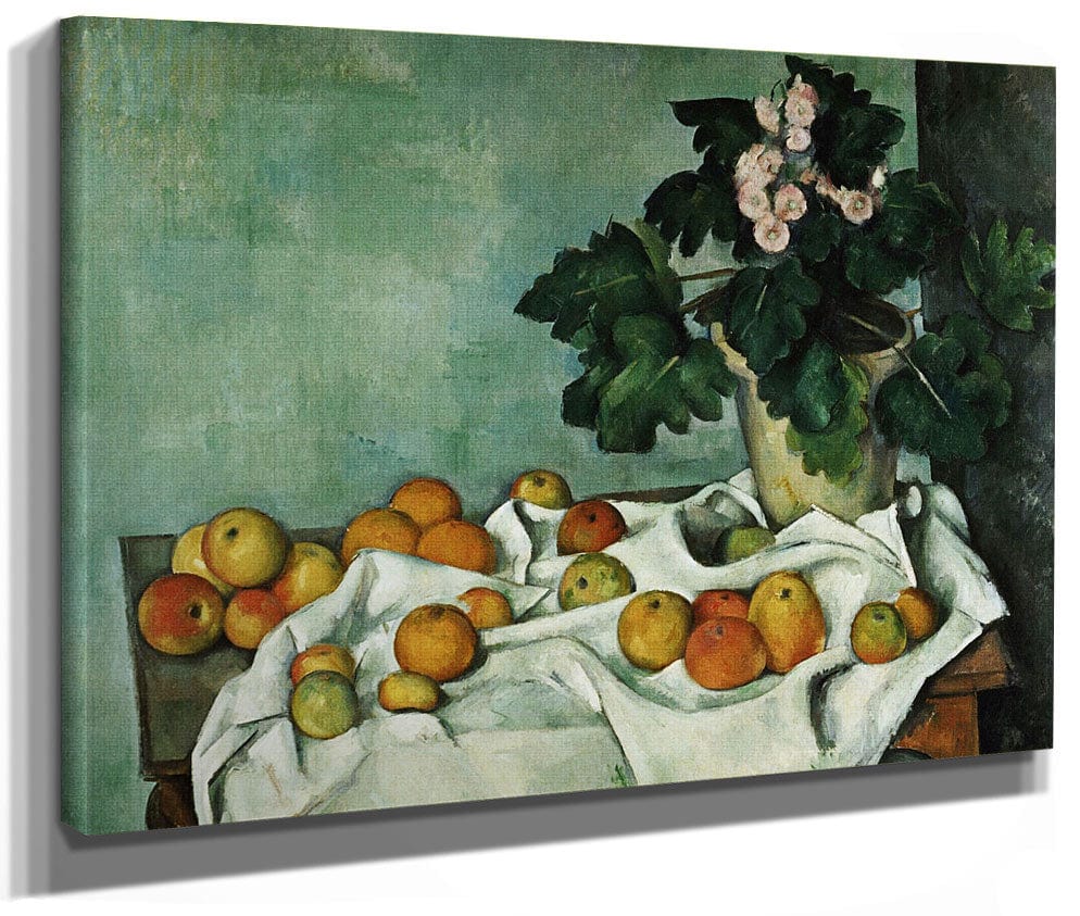 Still Life With Apples And A Pot Of Primroses By Paul Cezanne