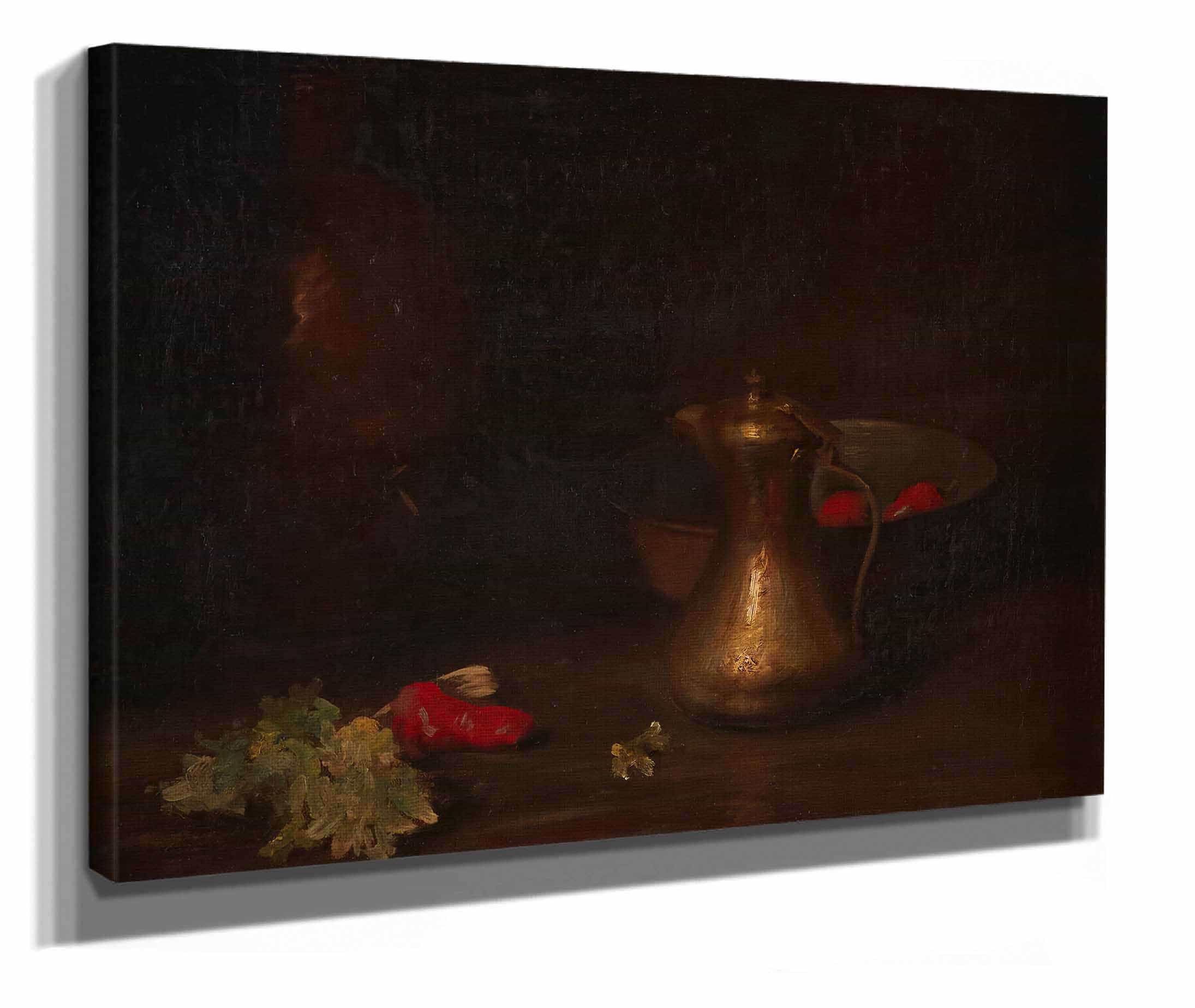 Still Life With Brass Jug Metal Bowl Lettuce And Red Peppers by William Merritt Chase - Image 2