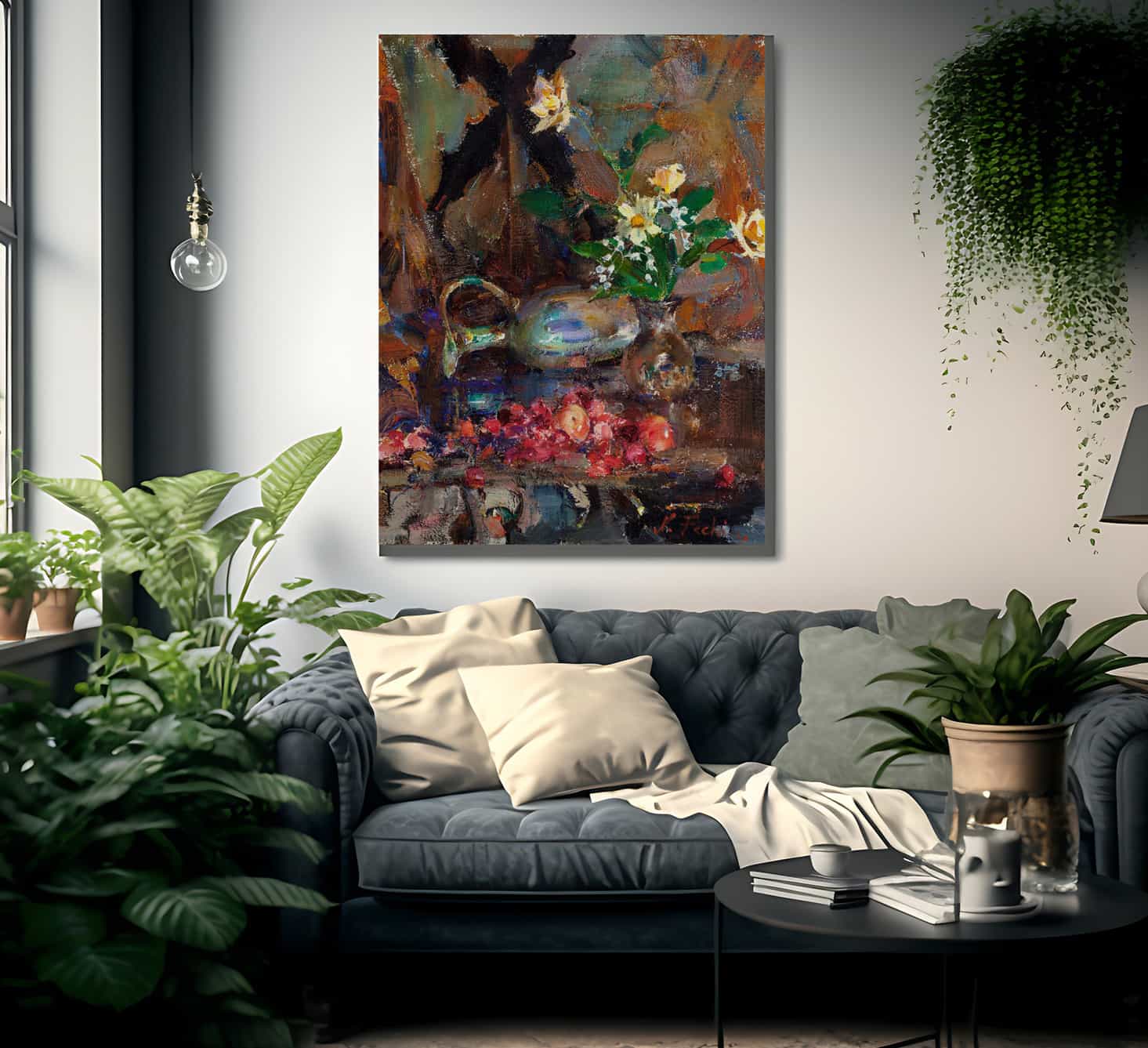 Still Life With Cherries Pitcher And Bouquet By Bruce Crane - Image 2