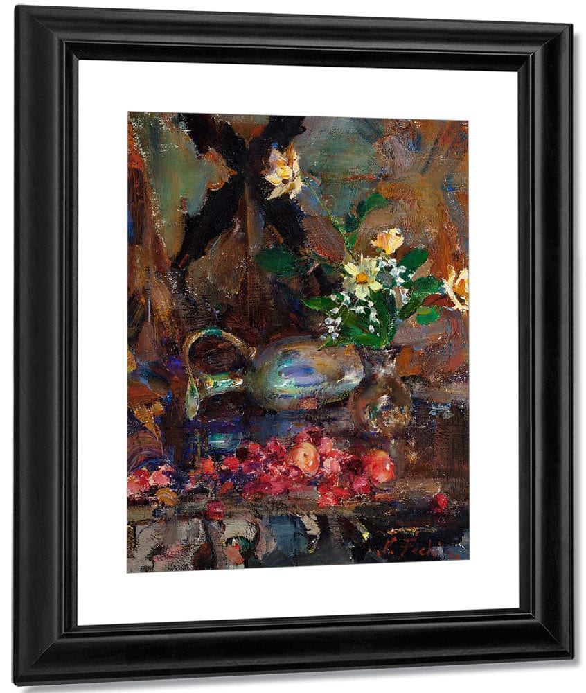 Still Life With Cherries Pitcher And Bouquet By Bruce Crane - Image 3