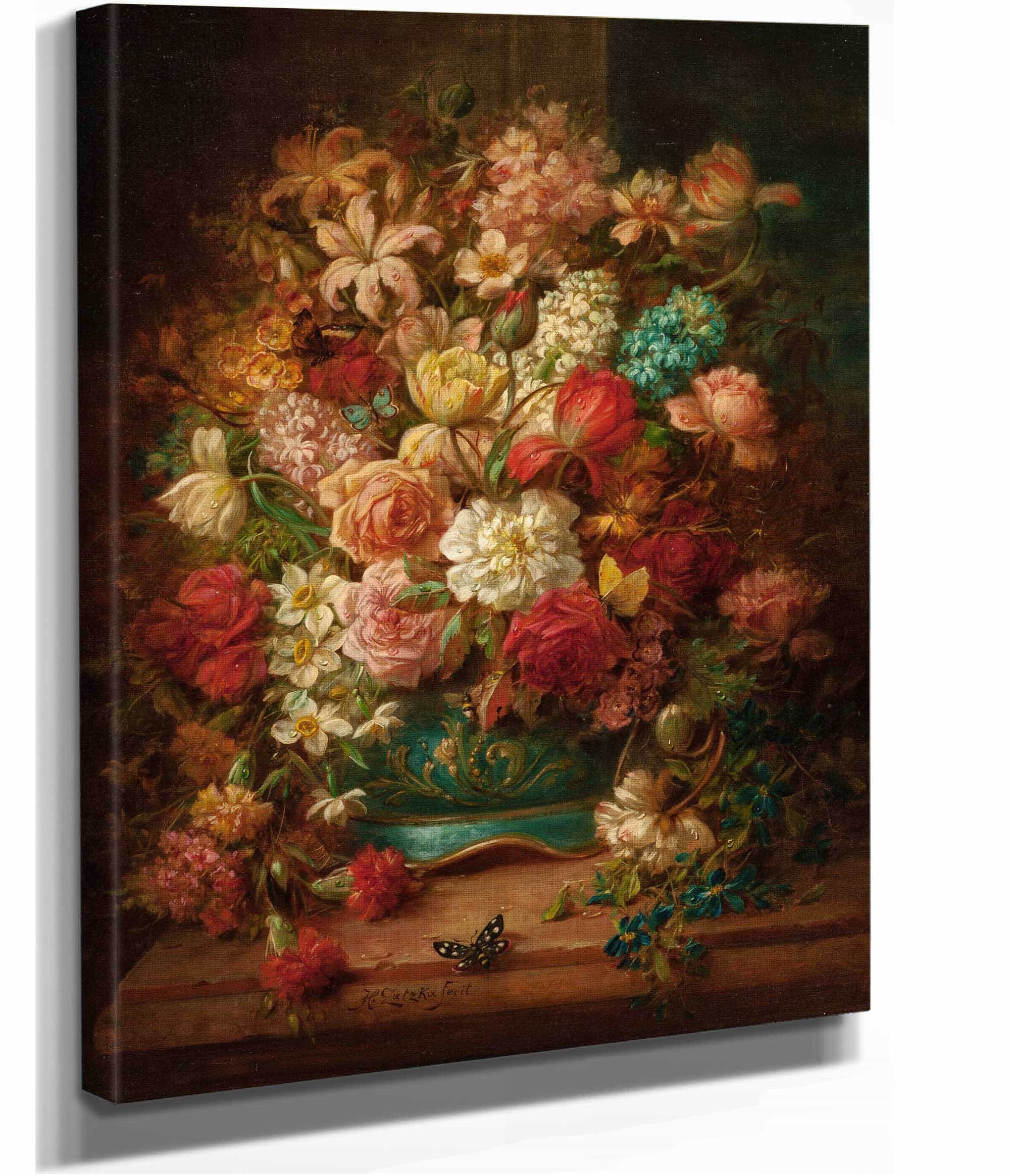 Still Life With Flowers And Butterflies by Hans Zatzka - Image 2