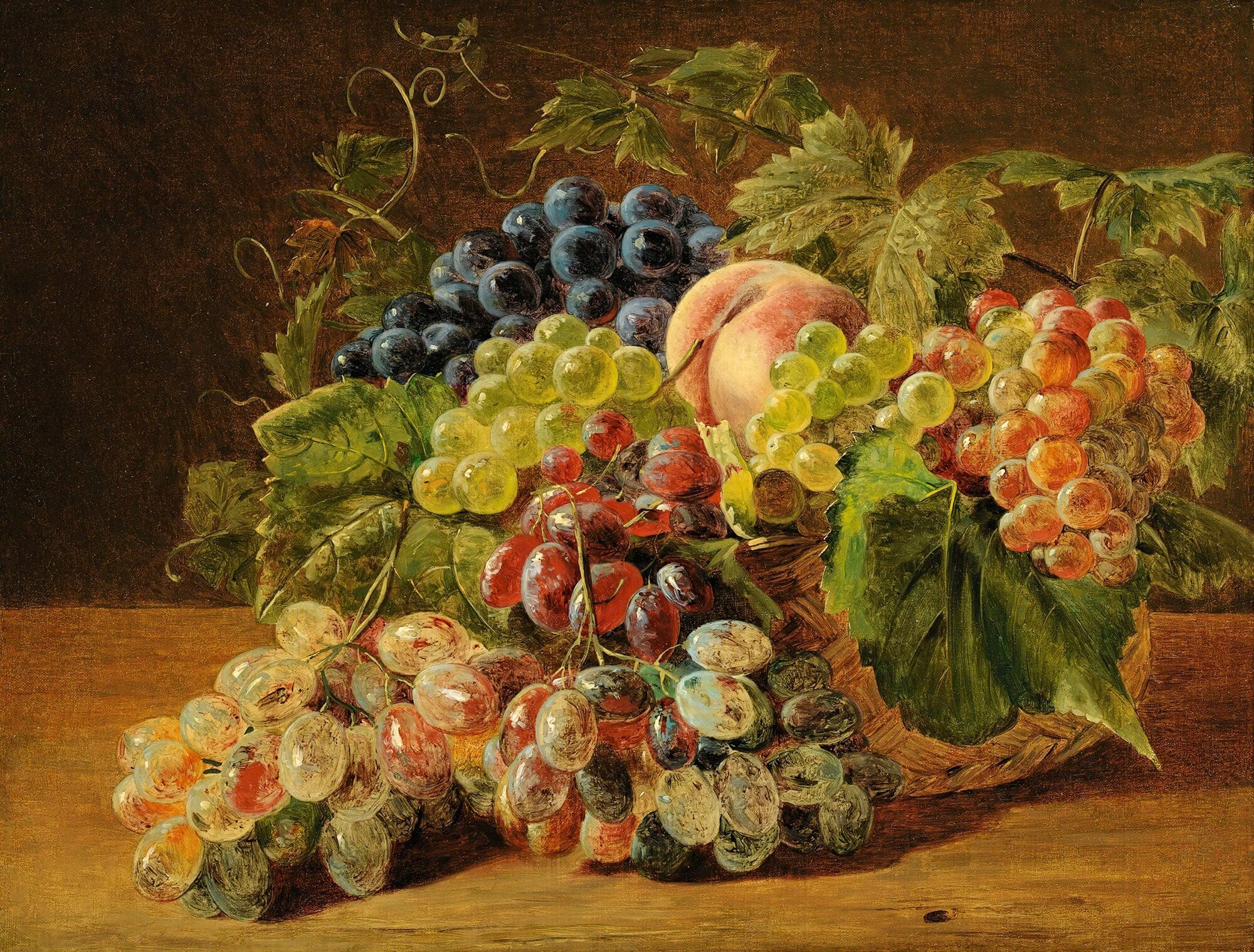 Still Life With Peaches And Grapes by Ferdinand Georg Waldmuller - Image 2