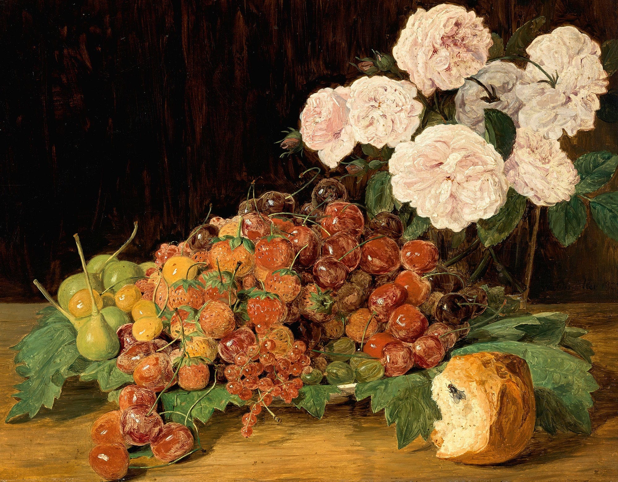 Stillleben Mit Rosen Erdbeeren Und Brot by Ferdinand Georg Waldmuller - Image 2