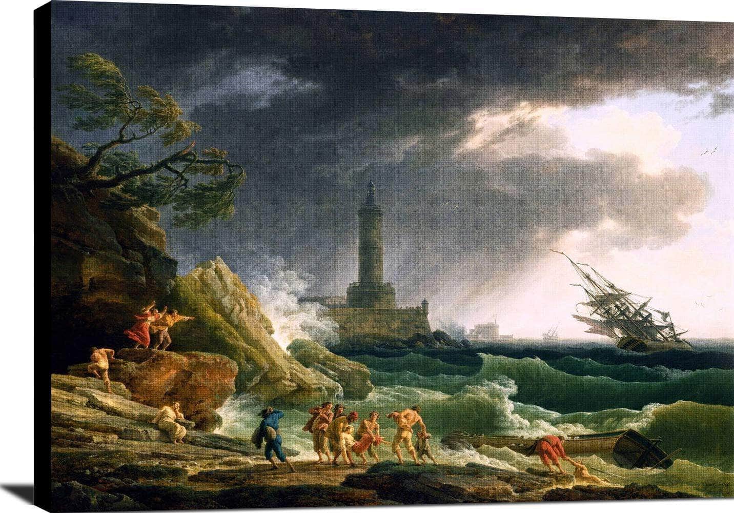 Storm On A Mediterranean Coast Painting Claude Joseph Vernet Canvas Art - Image 2
