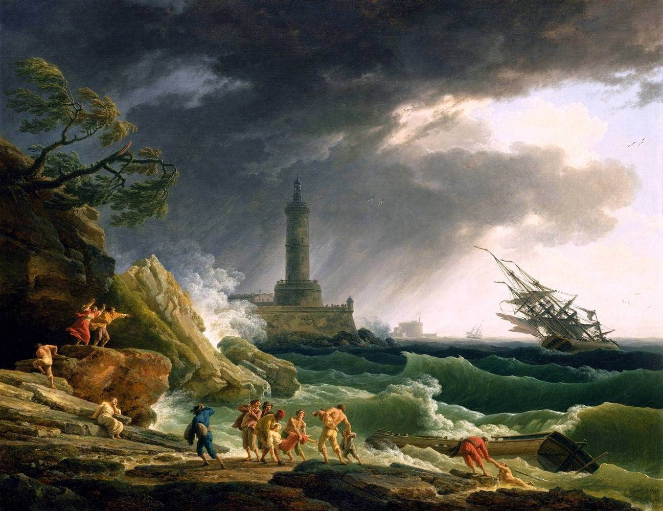 Storm On A Mediterranean Coast Painting Claude Joseph Vernet Canvas Art - Image 5