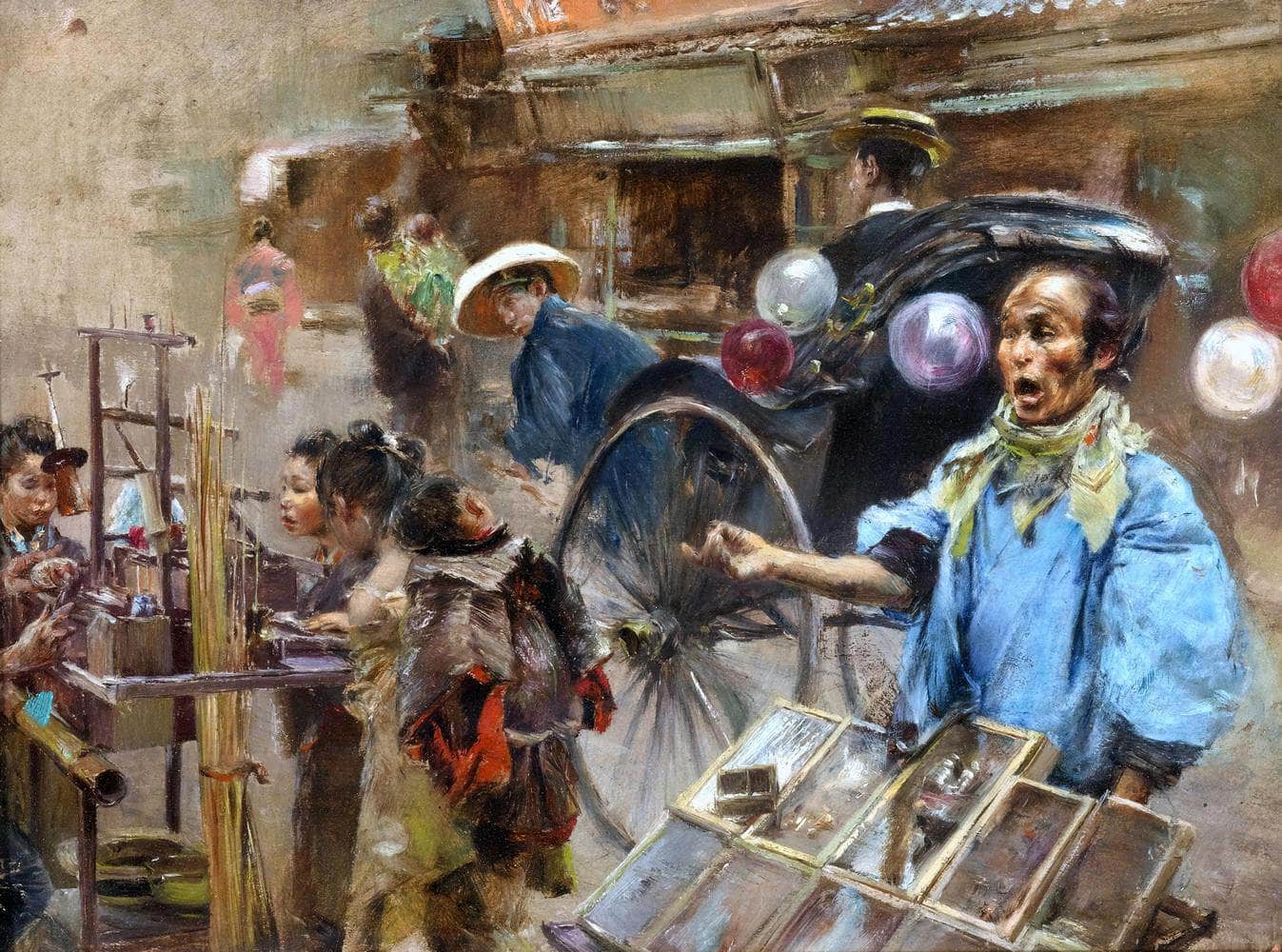 Street Market Painting Robert Frederick Blum Canvas Art - Image 5
