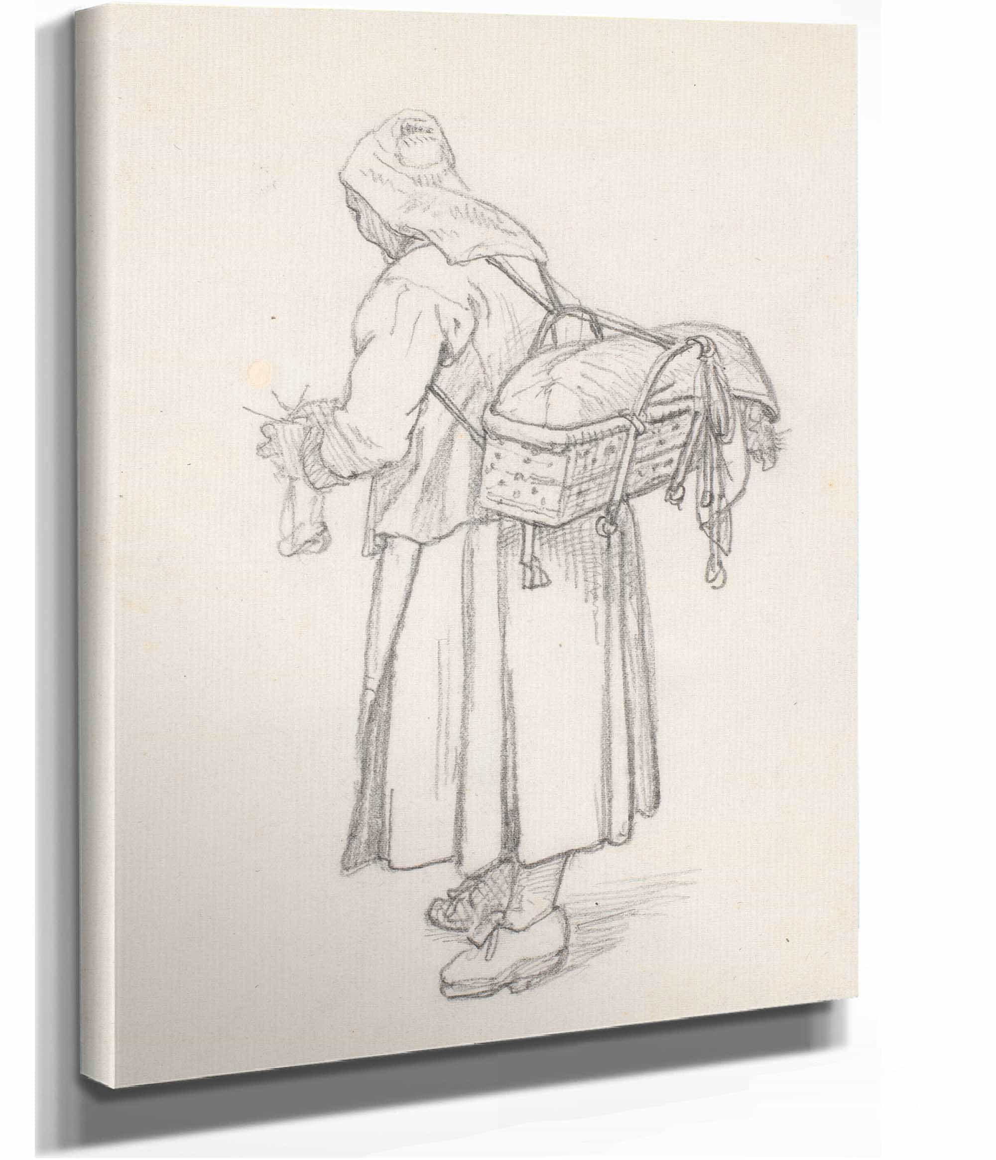 Strikkende Svensk Kone Med Kurv Pa Ryggen by Wilhelm Marstrand - Image 2