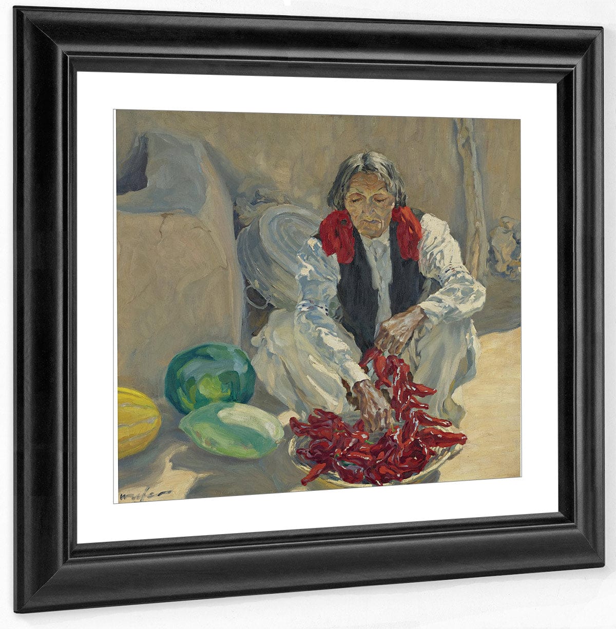Stringing Chili Peppers By Walter Ufer - Image 2